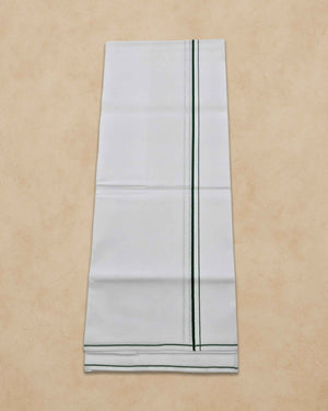 Pure Cotton White Dhoti With Colour small Border for Men's | Dhoti for Pooja, Weddings and Other Festive Occasions - Dark Green