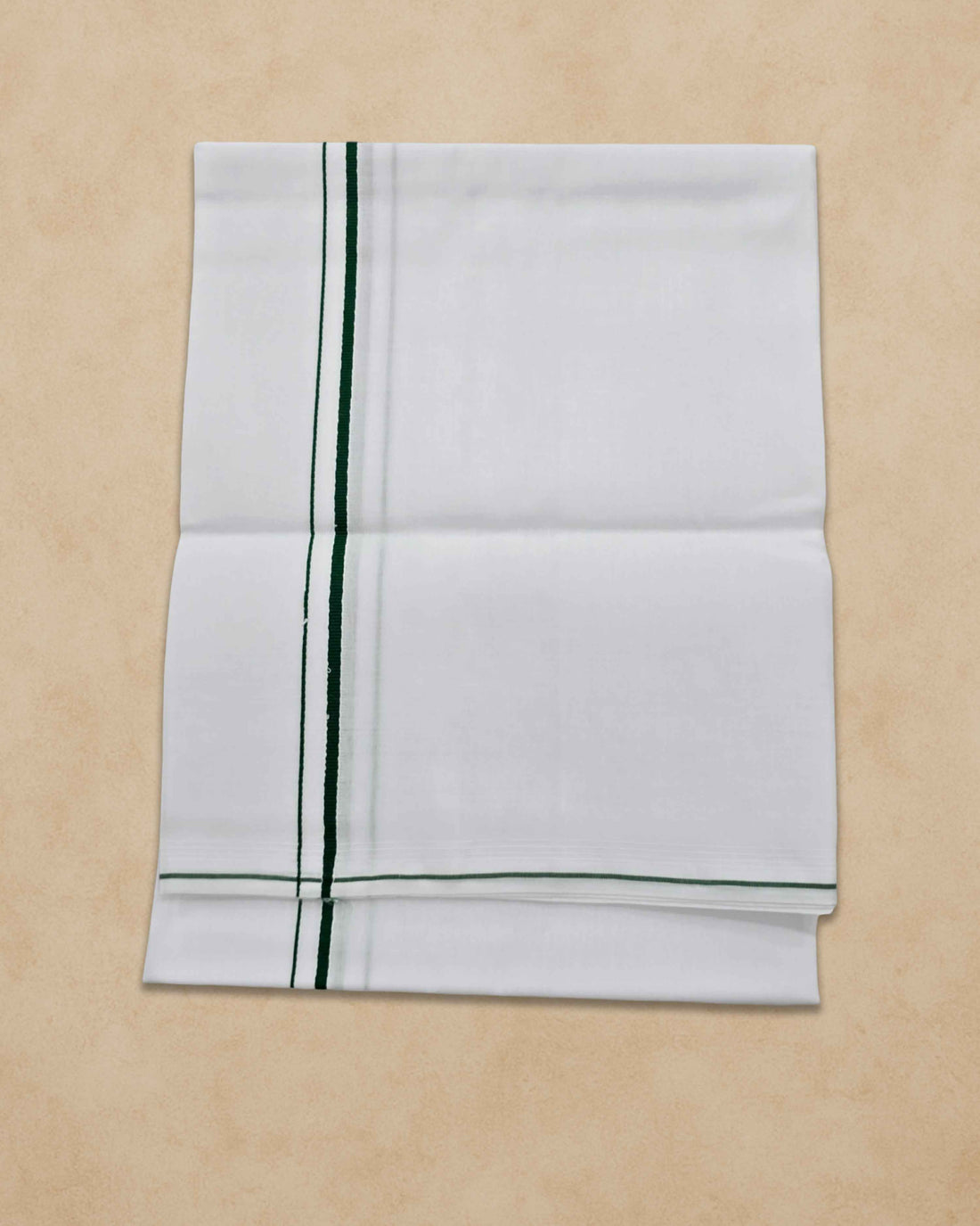 Pure Cotton White Dhoti With Colour small Border for Men's | Dhoti for Pooja, Weddings and Other Festive Occasions - Dark green