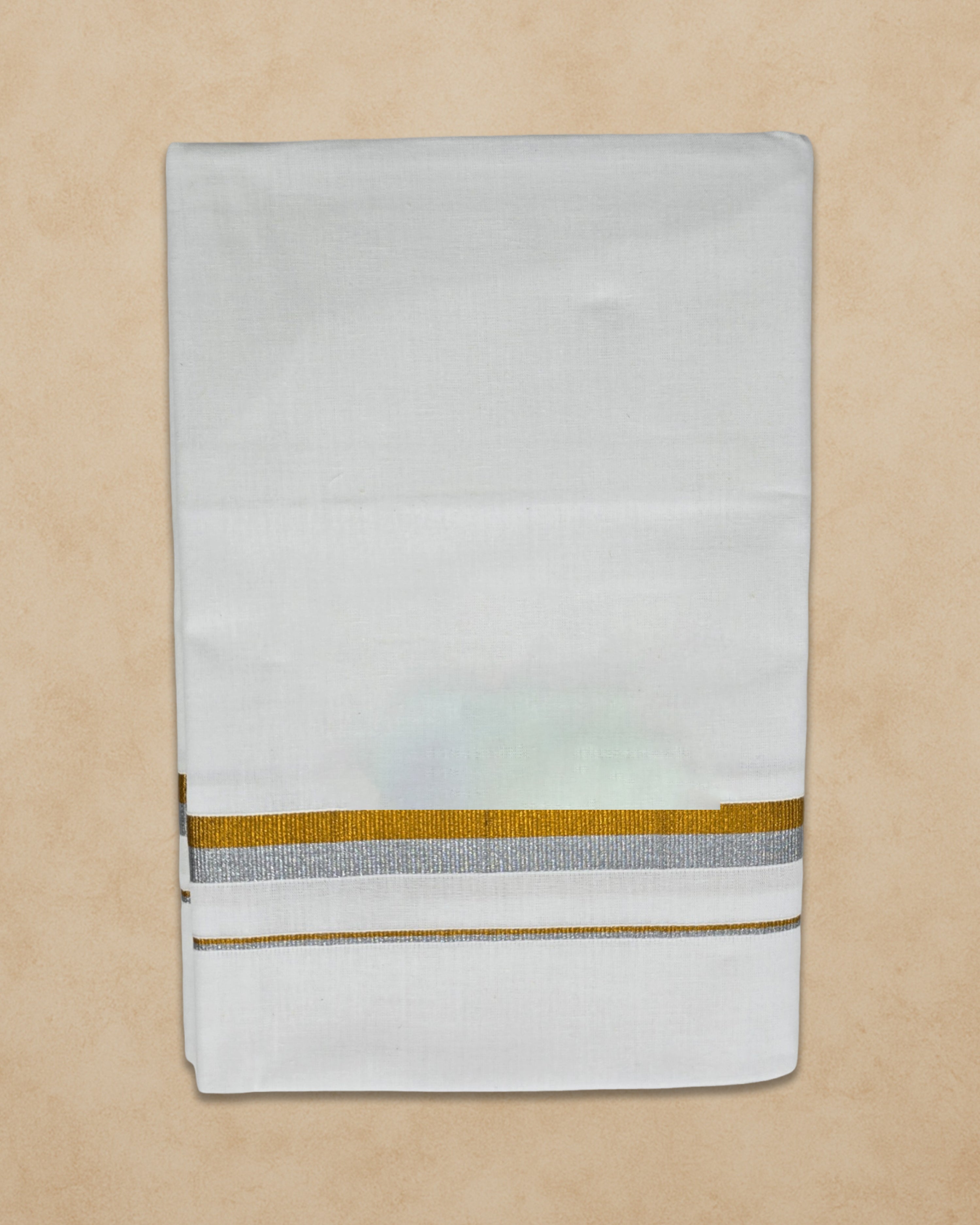Pure Cotton White Dhoti With Colour Big Border For Men's | Dhoti For Pooja, Weddings And Other Festive Occasions - Gold With Silver