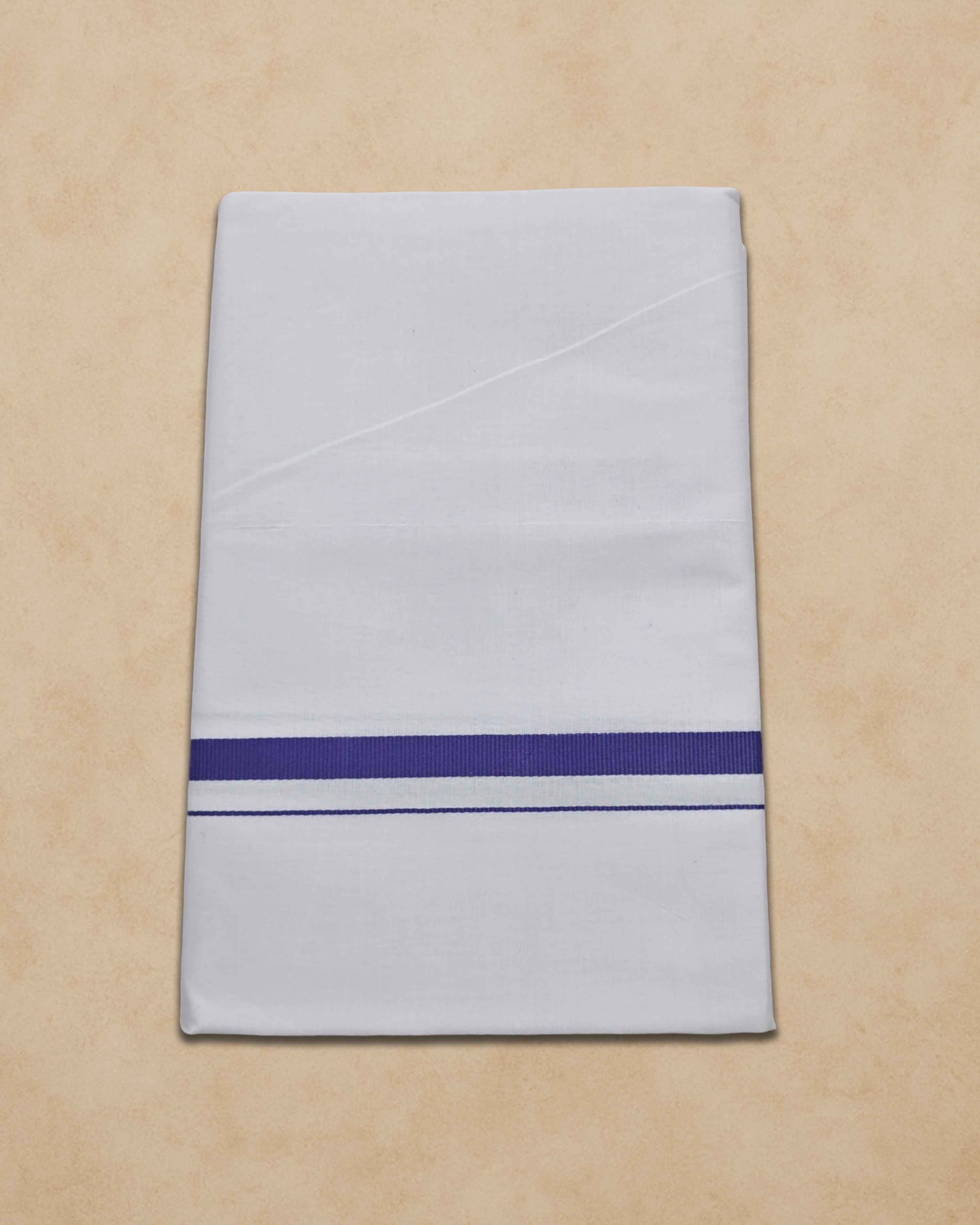 Pure Cotton White Dhoti With Colour Border For Men's | Dhoti For Pooja, Weddings And Other Festive Occasions - Ink Blue