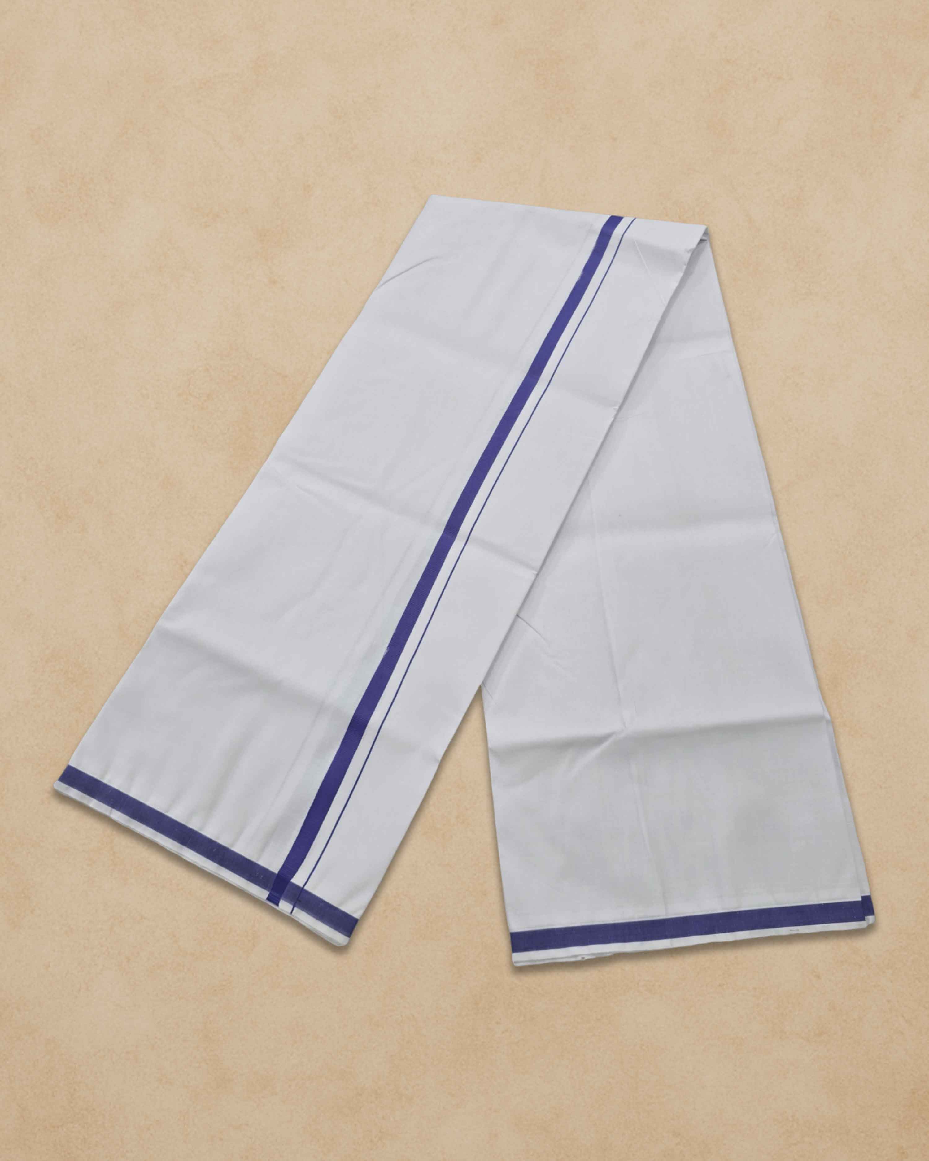 Pure Cotton White Dhoti With Colour Border For Men's | Dhoti For Pooja, Weddings And Other Festive Occasions - Ink Blue