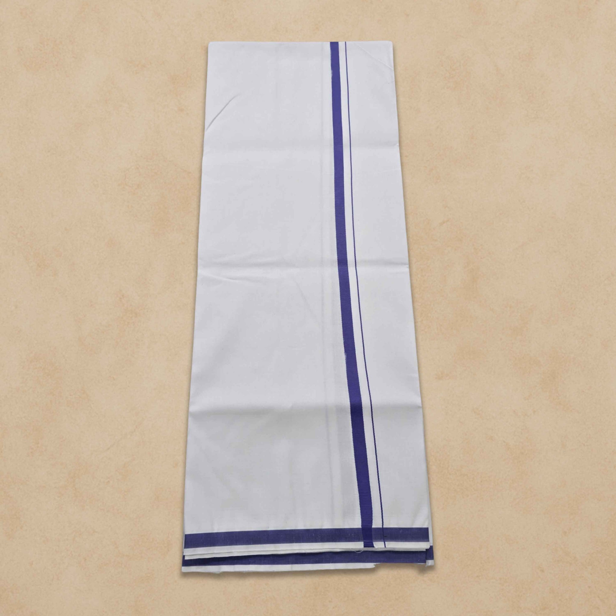 Pure Cotton White Dhoti With Colour Border For Men's | Dhoti For Pooja, Weddings And Other Festive Occasions - Ink Blue