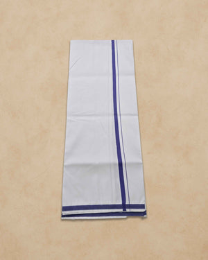 Pure Cotton White Dhoti With Colour Border For Men's | Dhoti For Pooja, Weddings And Other Festive Occasions - Ink Blue