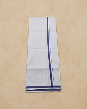 Pure Cotton White Dhoti With Colour Border For Men's | Dhoti For Pooja, Weddings And Other Festive Occasions - Ink Blue