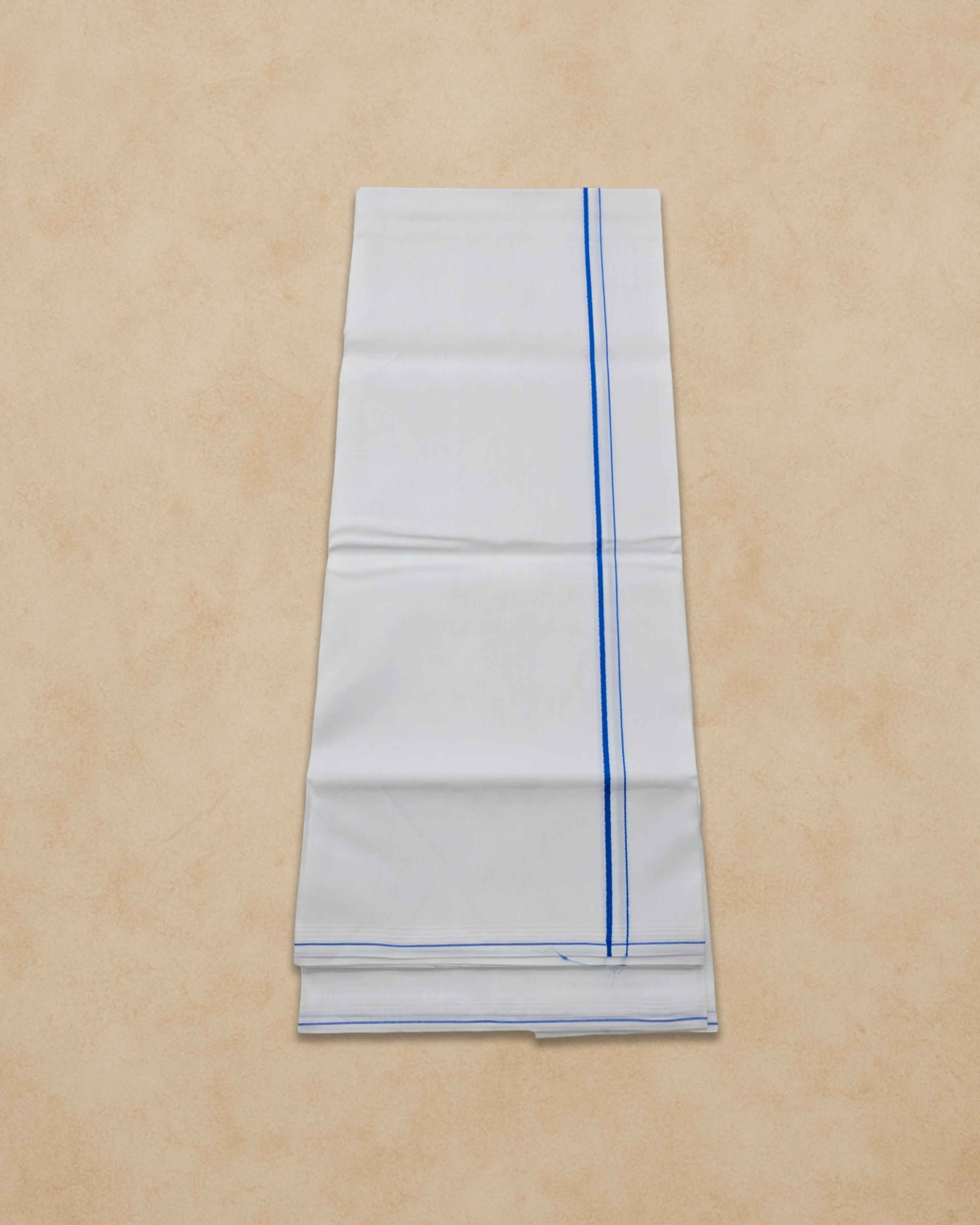 Pure Cotton White Dhoti With Colour small Border for Men's | Dhoti for Pooja, Weddings and Other Festive Occasions - Light Blue