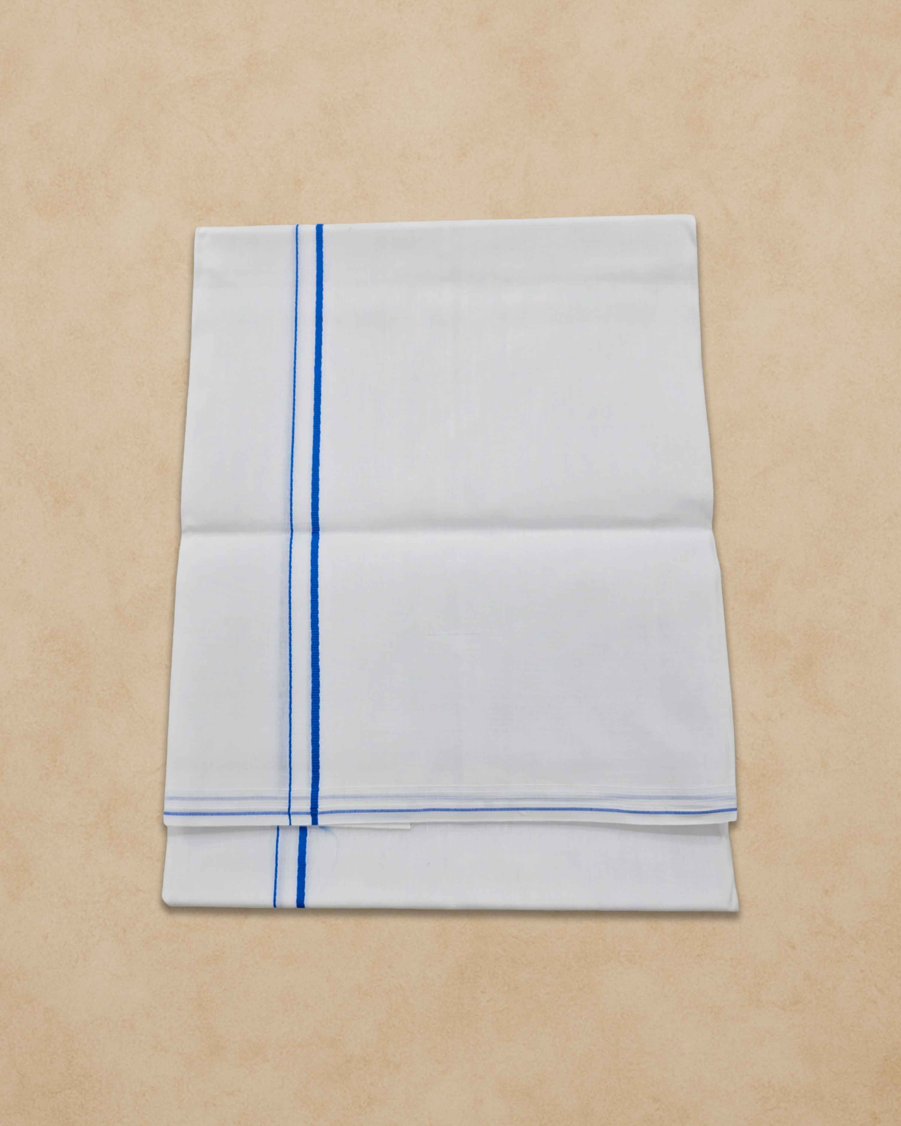 Pure Cotton White Dhoti With Colour small Border for Men's | Dhoti for Pooja, Weddings and Other Festive Occasions - Light Blue