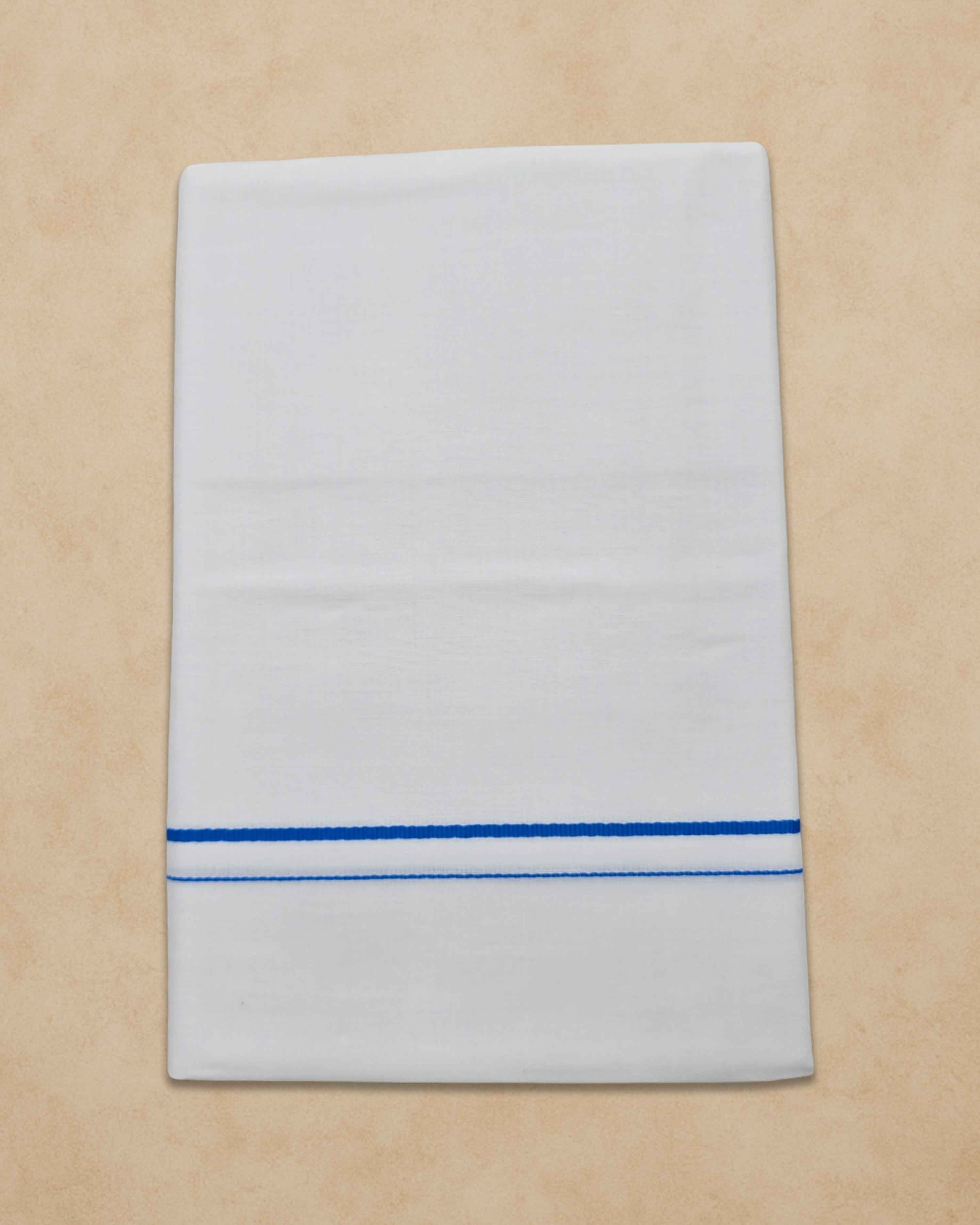 Pure Cotton White Dhoti With Colour small Border for Men's | Dhoti for Pooja, Weddings and Other Festive Occasions - Light Blue