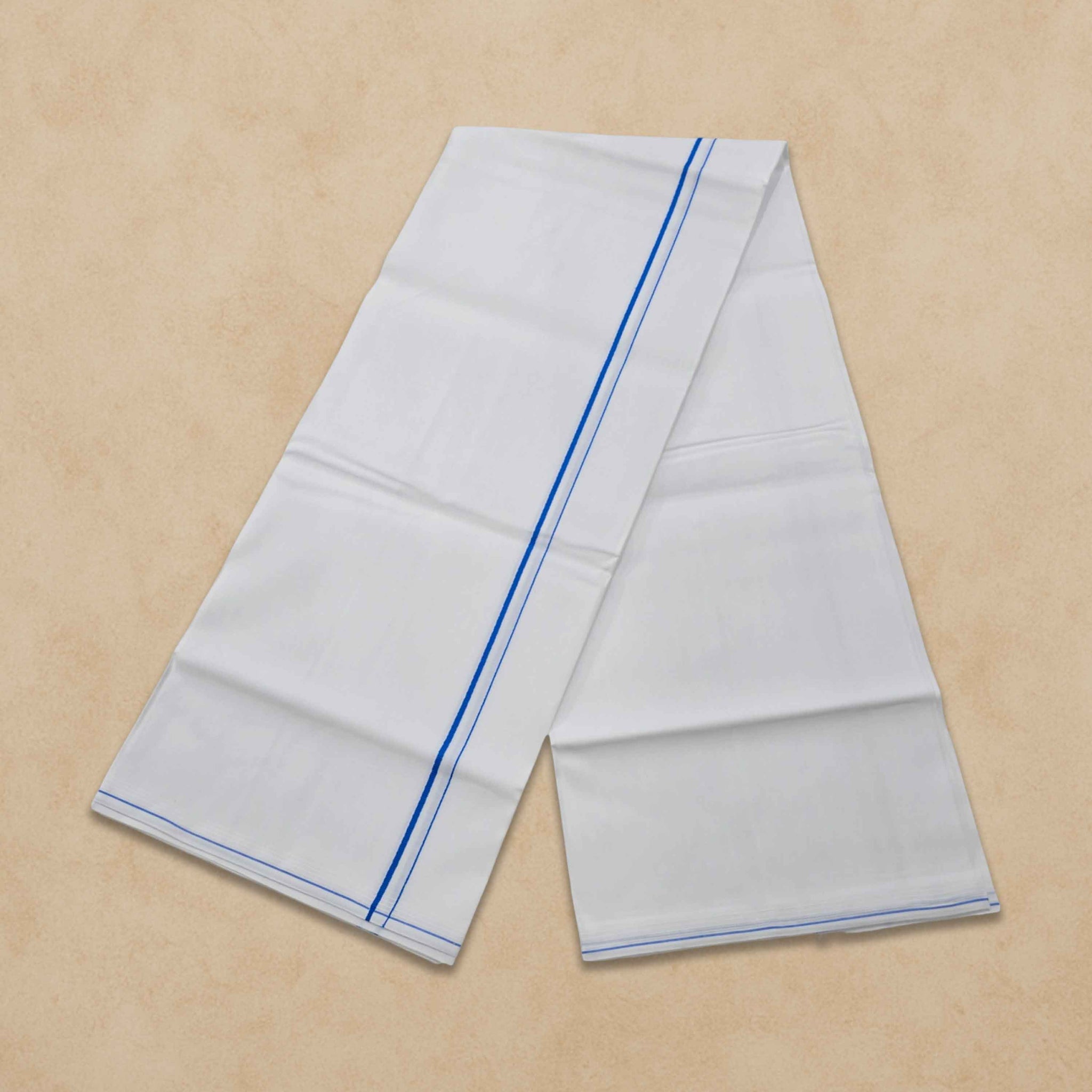 Pure Cotton White Dhoti With Colour small Border for Men's | Dhoti for Pooja, Weddings and Other Festive Occasions - Light Blue