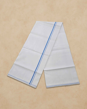 Pure Cotton White Dhoti With Colour small Border for Men's | Dhoti for Pooja, Weddings and Other Festive Occasions - Light Blue