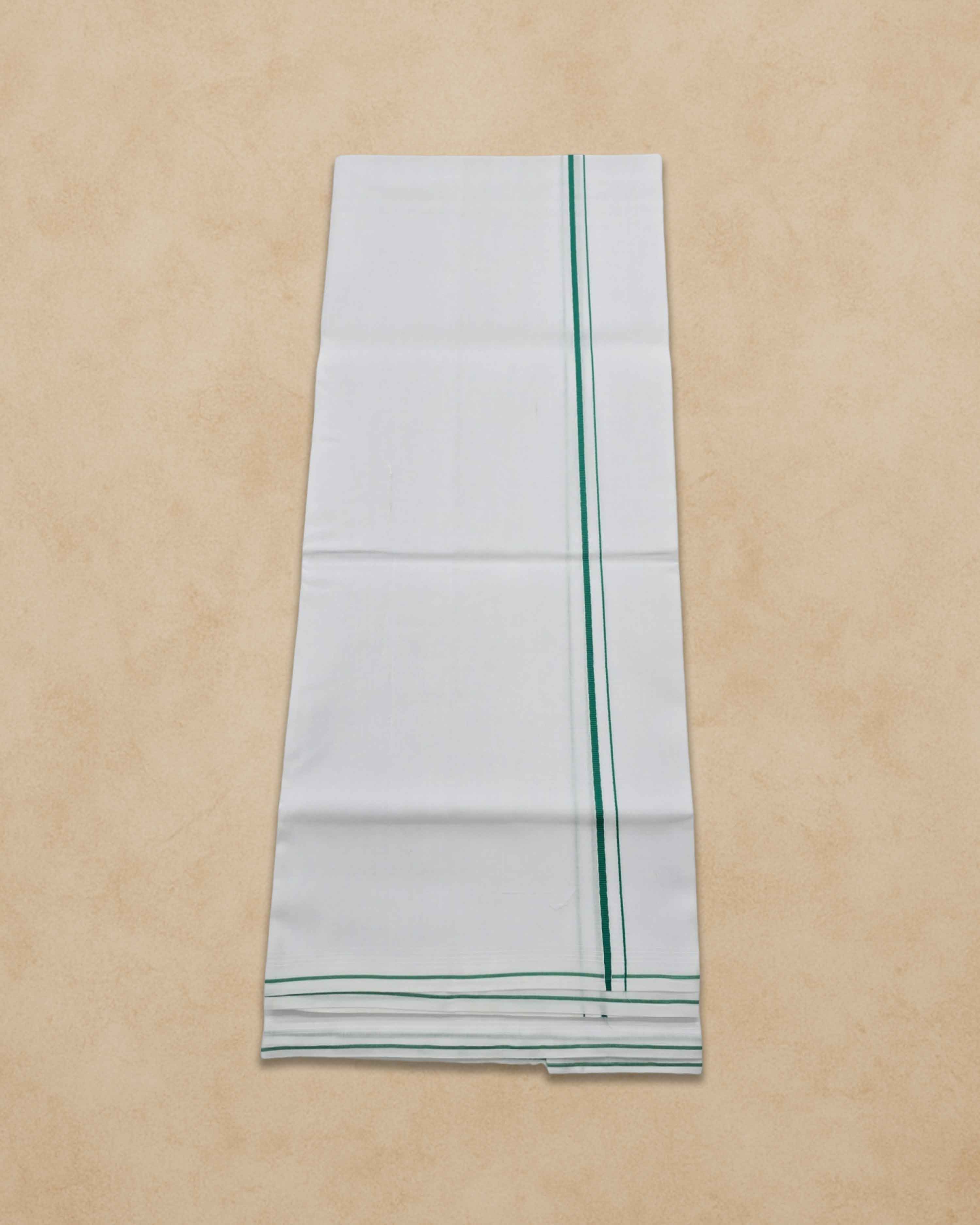 Pure Cotton White Dhoti With Colour small Border for Men's | Dhoti for Pooja, Weddings and Other Festive Occasions - Light Green