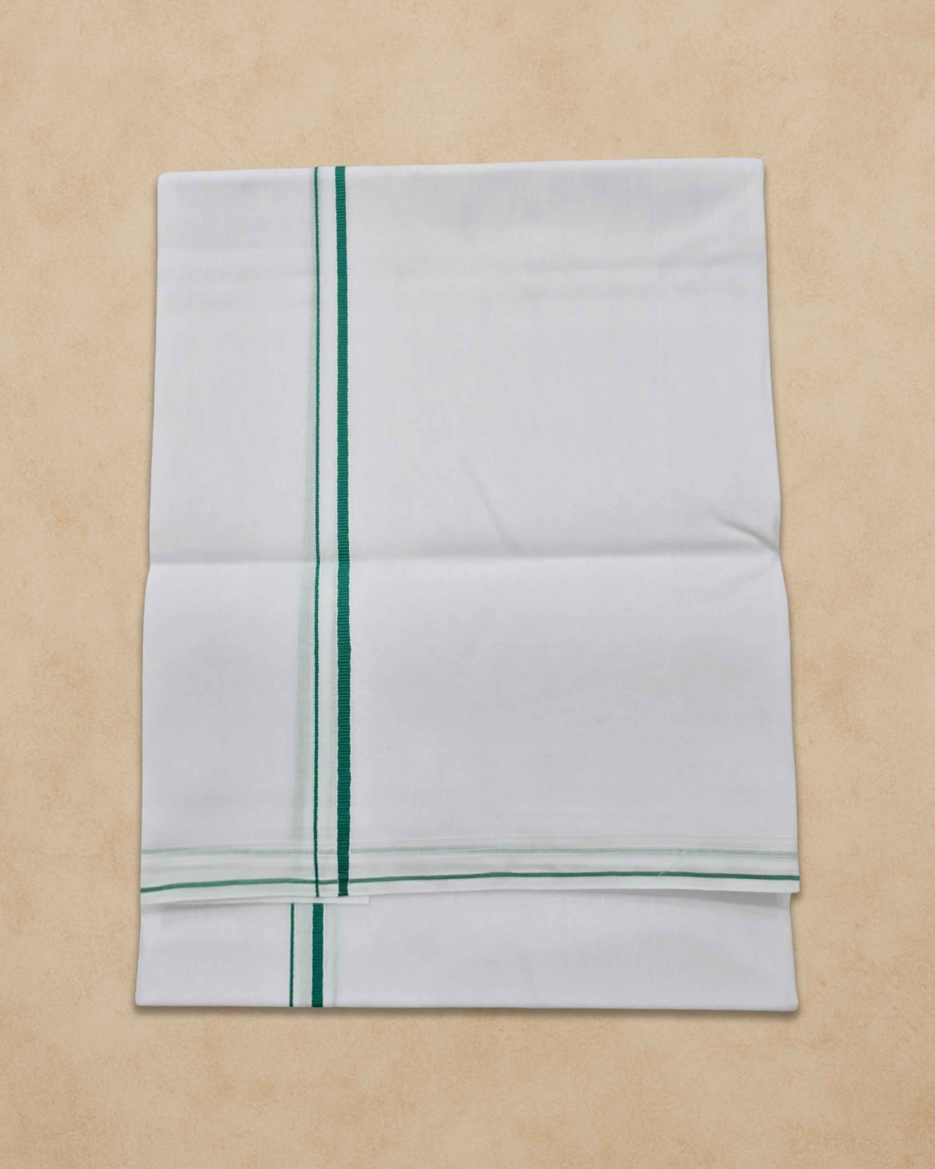 Pure Cotton White Dhoti With Colour small Border for Men's | Dhoti for Pooja, Weddings and Other Festive Occasions - Light Green