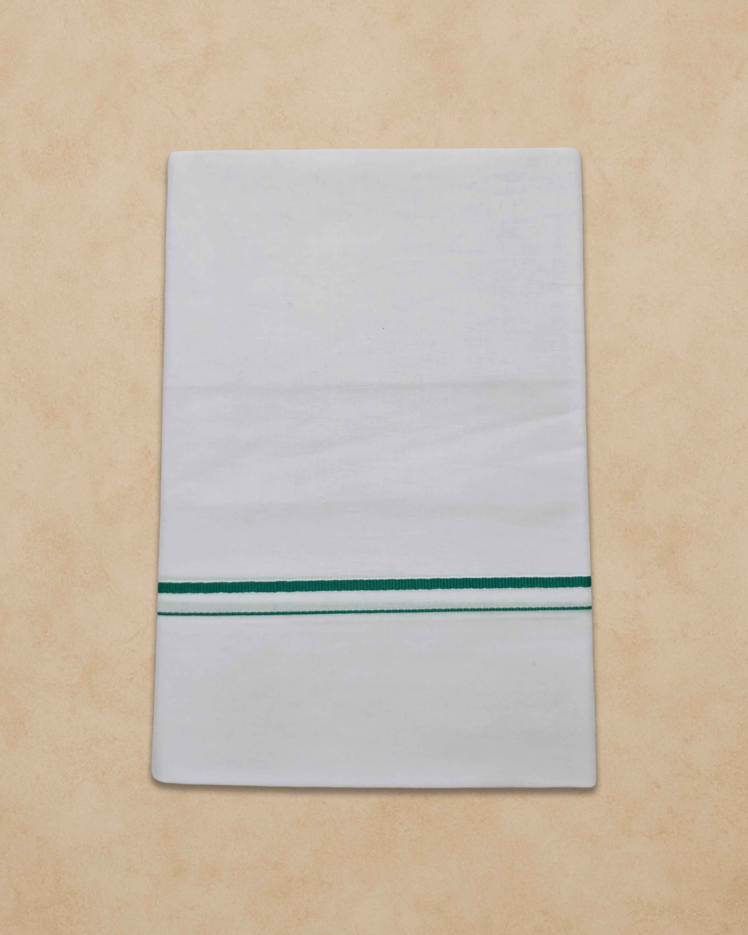 Pure Cotton White Dhoti With Colour small Border for Men's | Dhoti for Pooja, Weddings and Other Festive Occasions - Light Green