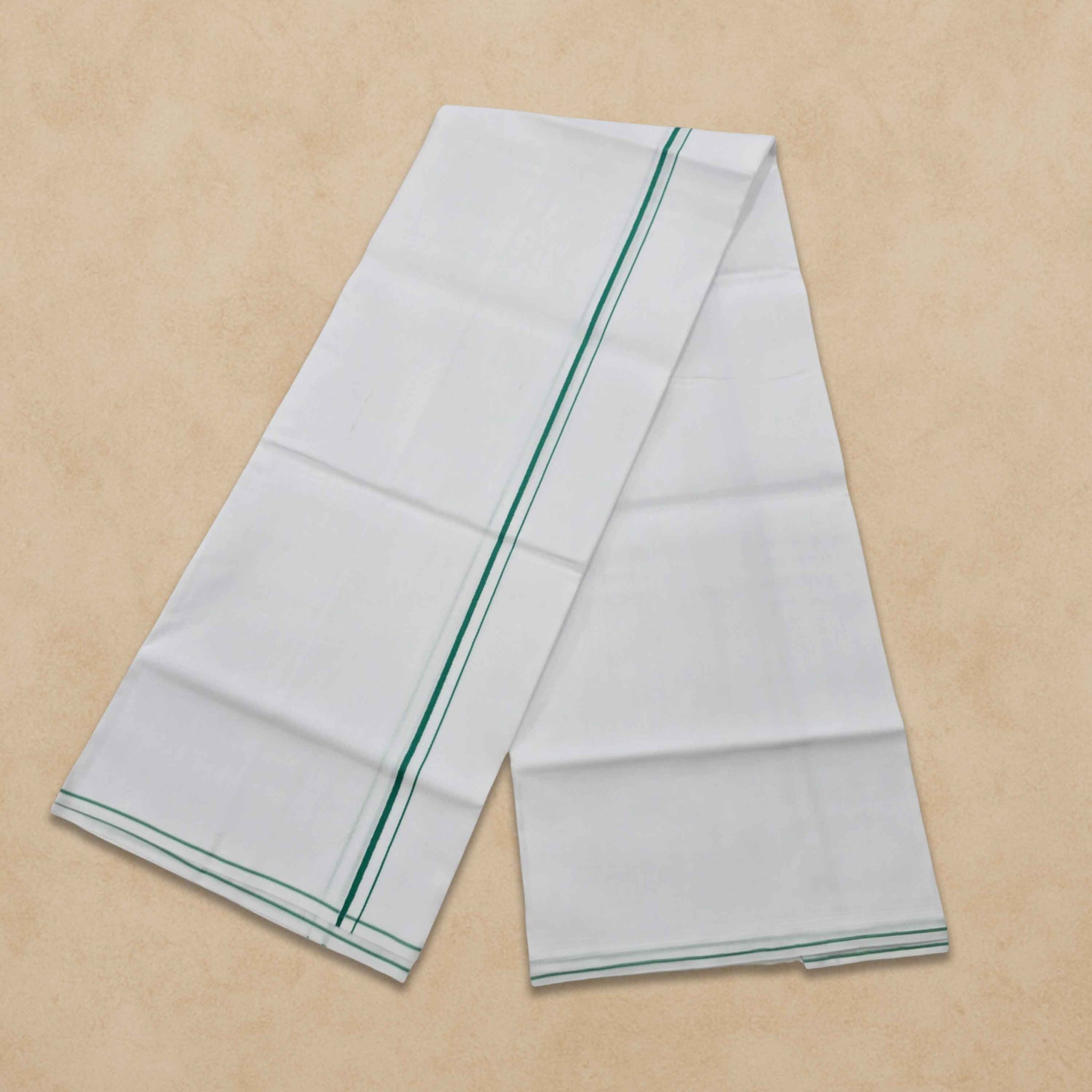 Pure Cotton White Dhoti With Colour small Border for Men's | Dhoti for Pooja, Weddings and Other Festive Occasions - Light Green