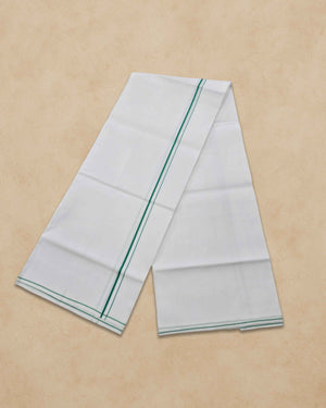 Pure Cotton White Dhoti With Colour small Border for Men's | Dhoti for Pooja, Weddings and Other Festive Occasions - Light Green