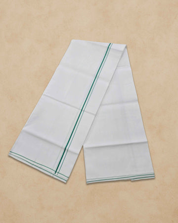 Pure Cotton White Dhoti With Colour small Border for Men's | Dhoti for Pooja, Weddings and Other Festive Occasions - Light Green