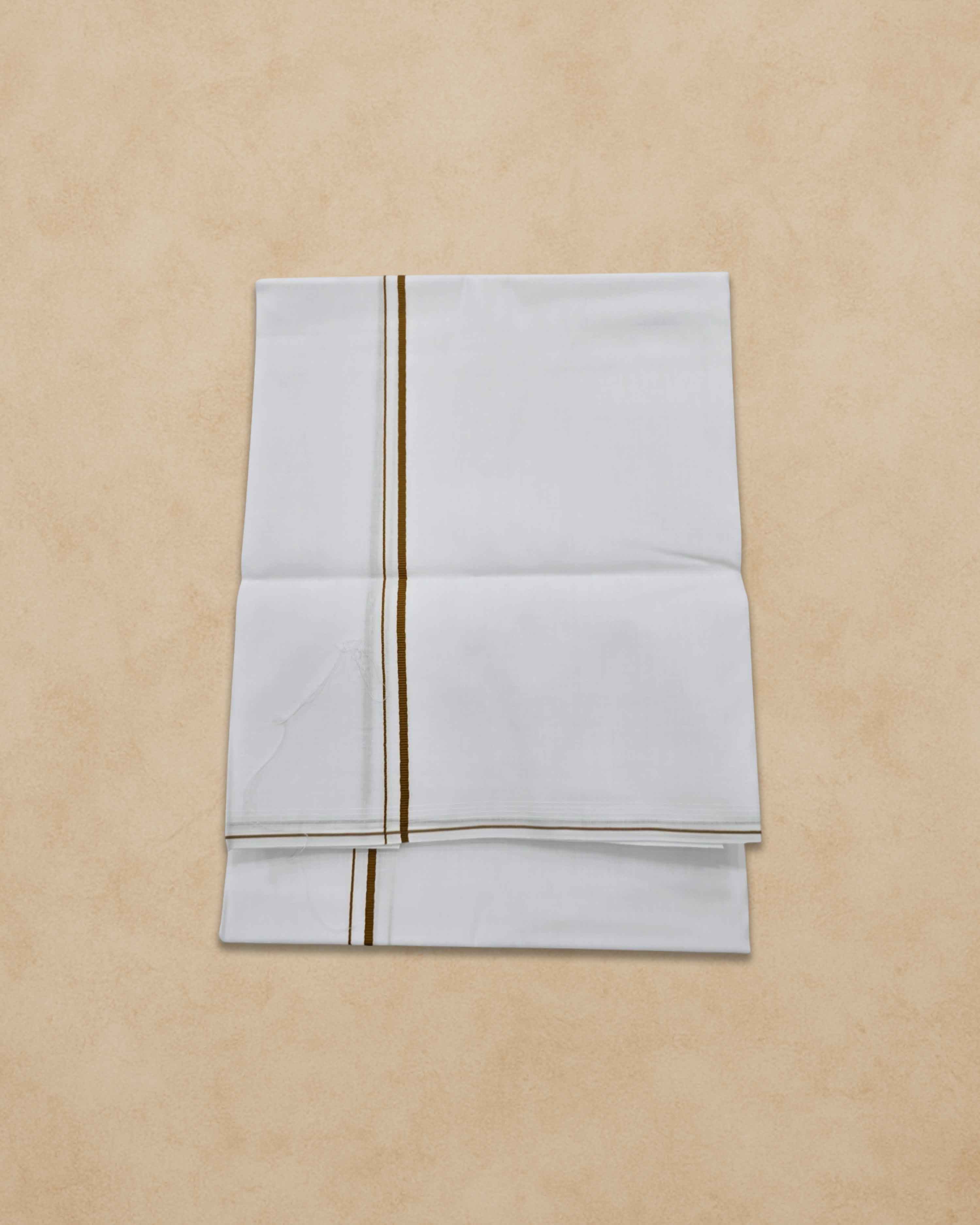 Pure Cotton White Dhoti With Colour small Border for Men's | Dhoti for Pooja, Weddings and Other Festive Occasions - Musturd