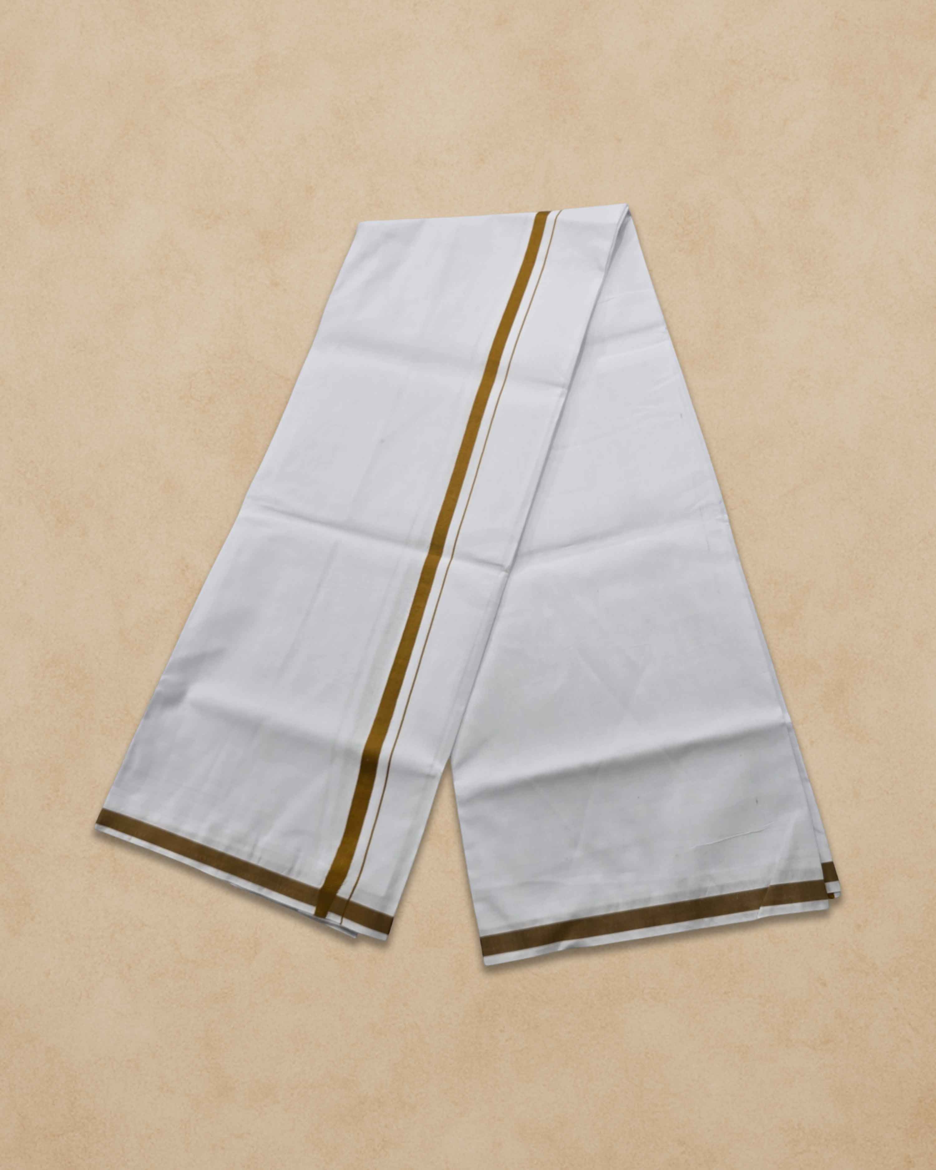 Pure Cotton White Dhoti With Colour small Border for Men's | Dhoti for Pooja, Weddings and Other Festive Occasions - Musturd