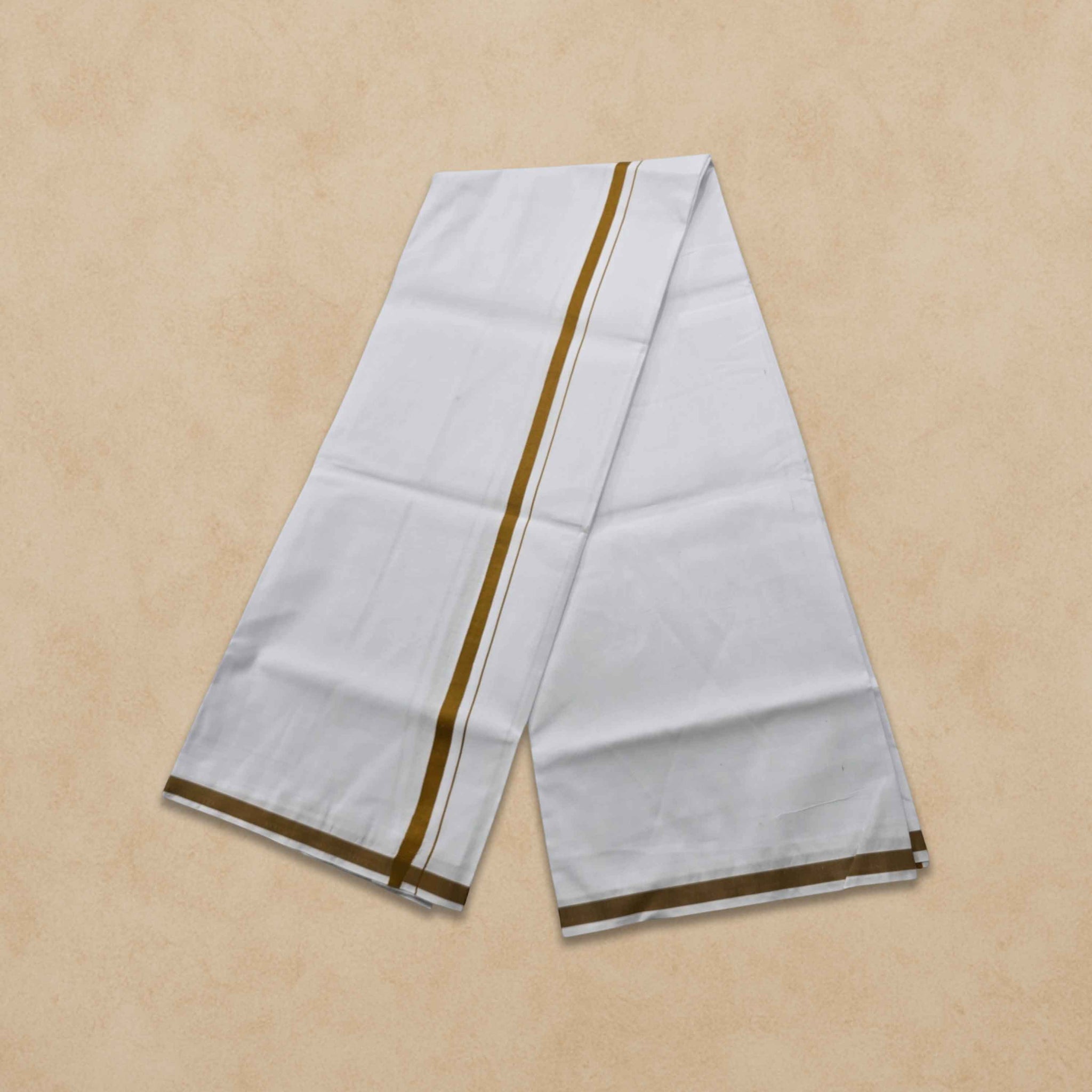 Pure Cotton White Dhoti With Colour Big Border For Men's | Dhoti For Pooja, Weddings And Other Festive Occasions - Musturd