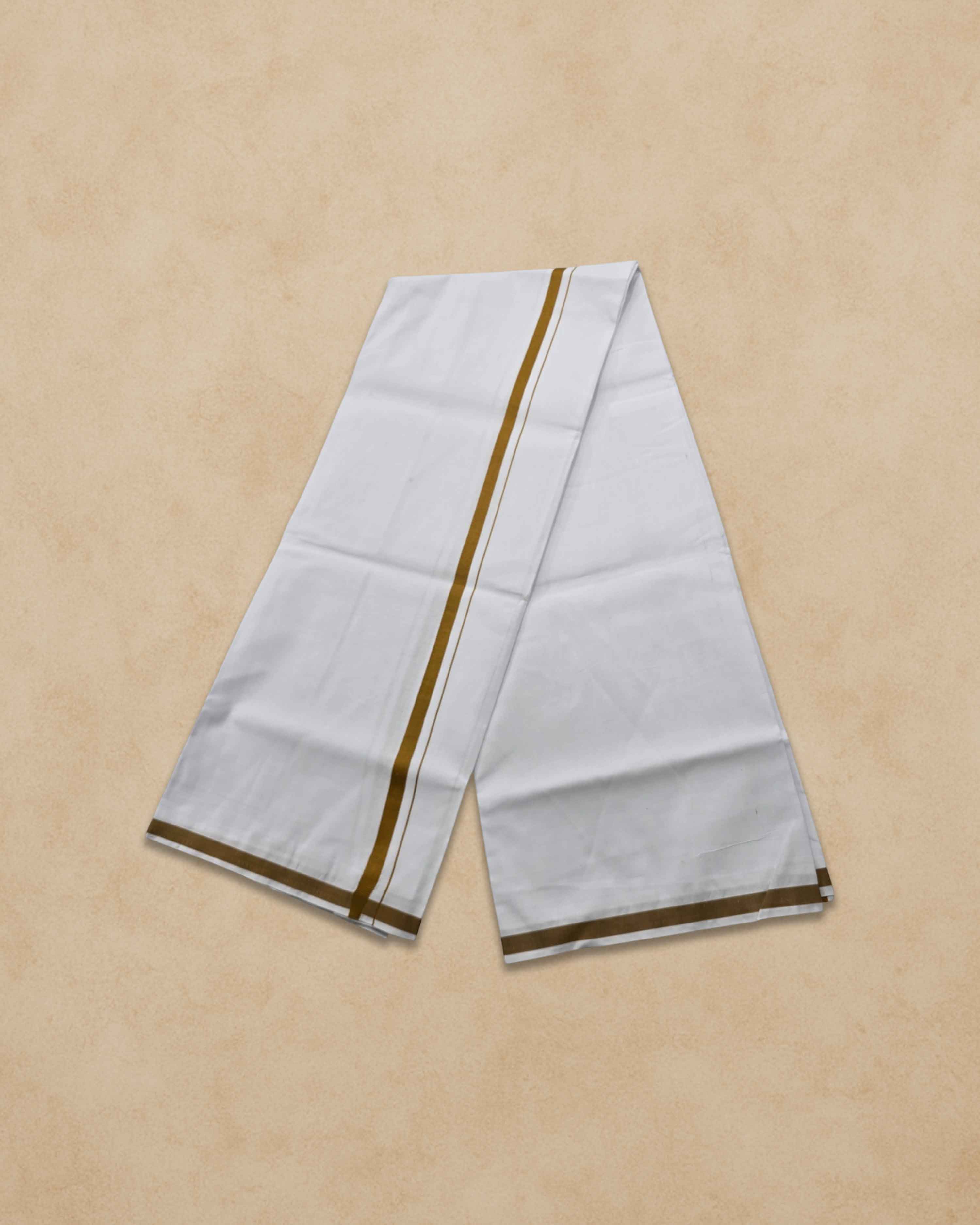Pure Cotton White Dhoti With Colour Big Border For Men's | Dhoti For Pooja, Weddings And Other Festive Occasions - Musturd