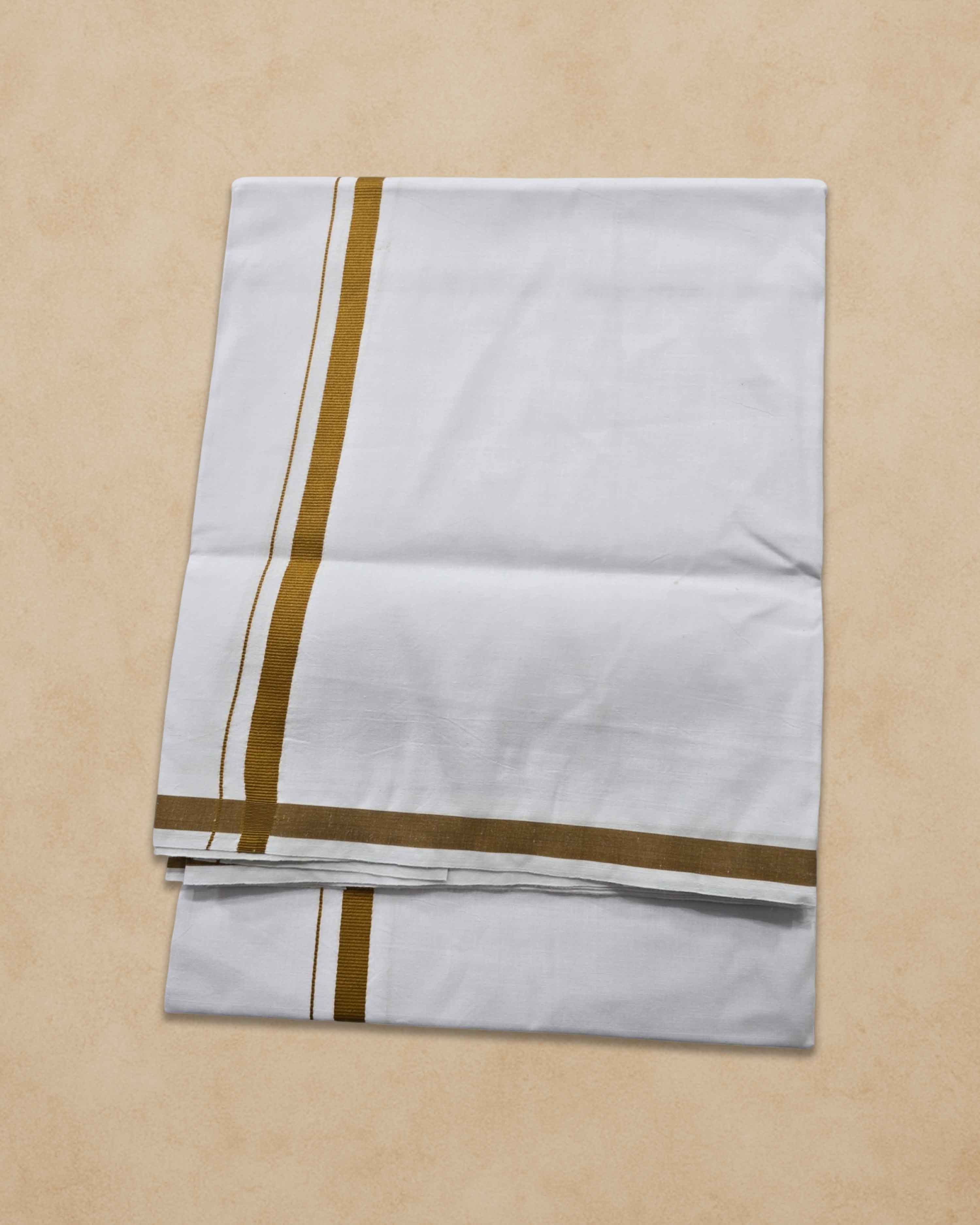 Pure Cotton White Dhoti With Colour Big Border For Men's | Dhoti For Pooja, Weddings And Other Festive Occasions - Musturd