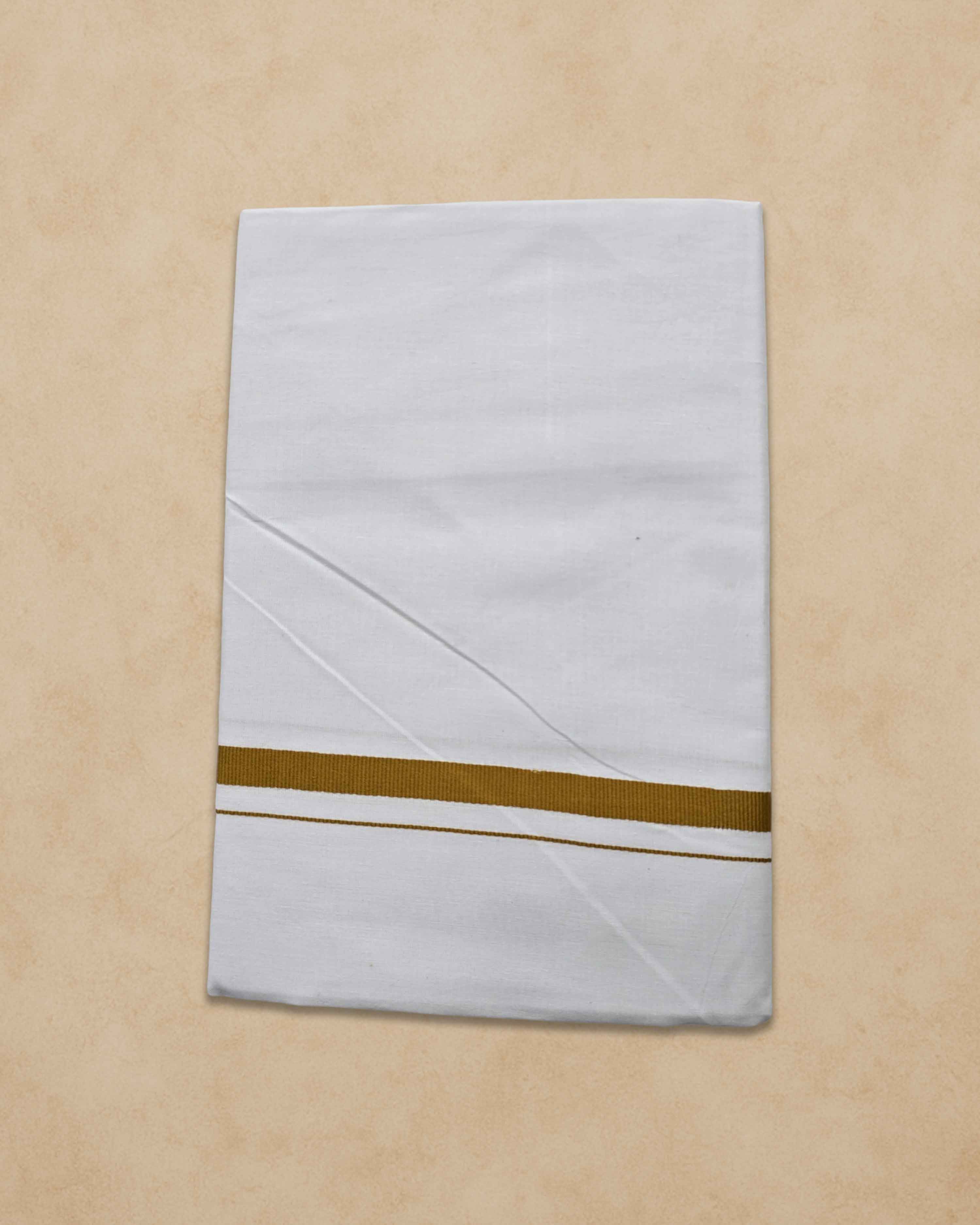 Pure Cotton White Dhoti With Colour Big Border For Men's | Dhoti For Pooja, Weddings And Other Festive Occasions - Musturd