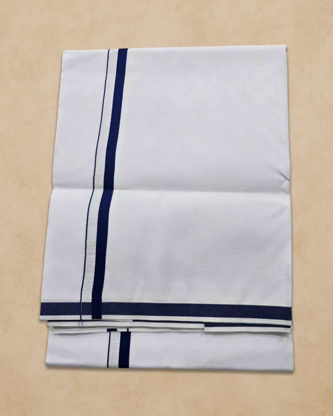 Pure Cotton White Dhoti With Colour Big Border For Men's | Dhoti For Pooja, Weddings And Other Festive Occasions - Navy blue