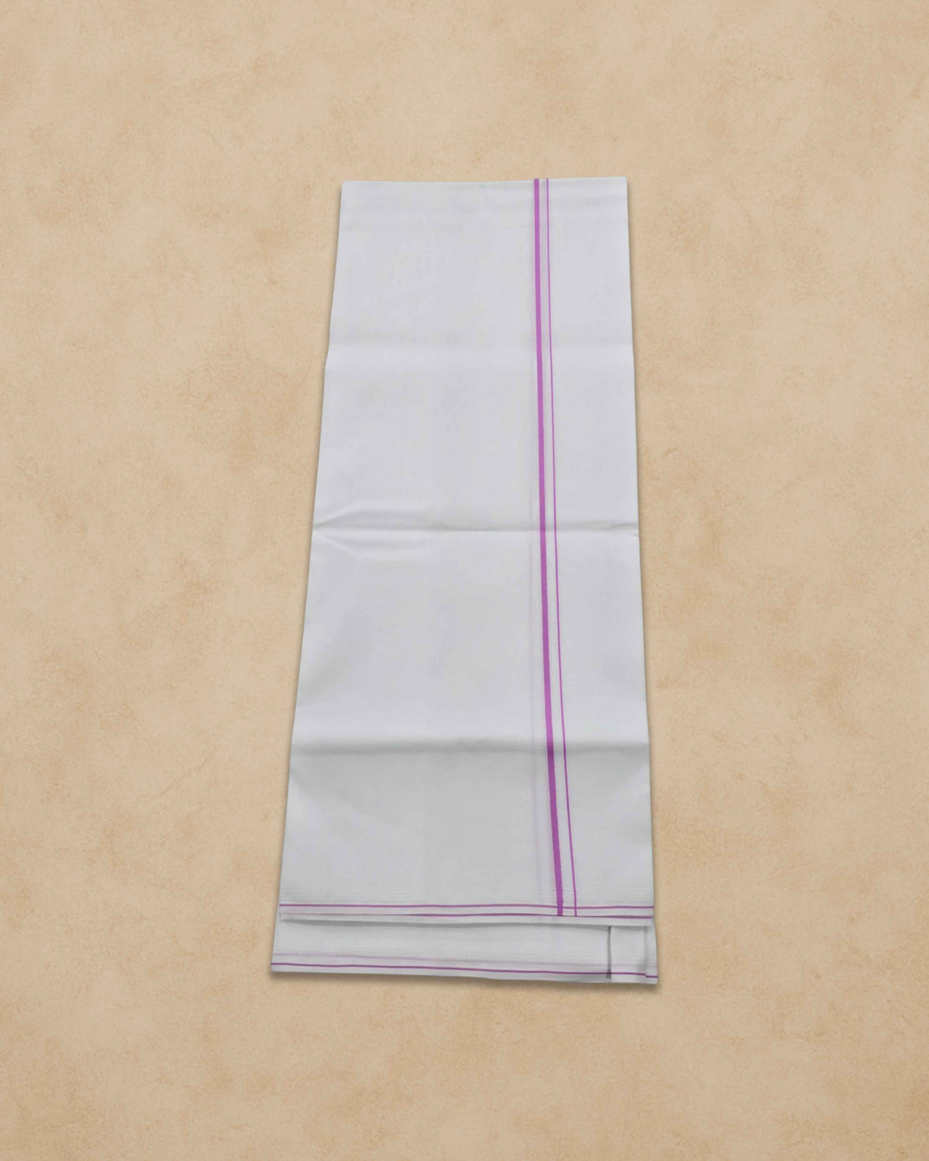 Pure Cotton White Dhoti With Colour small Border for Men's | Dhoti for Pooja, Weddings and Other Festive Occasions - Pink