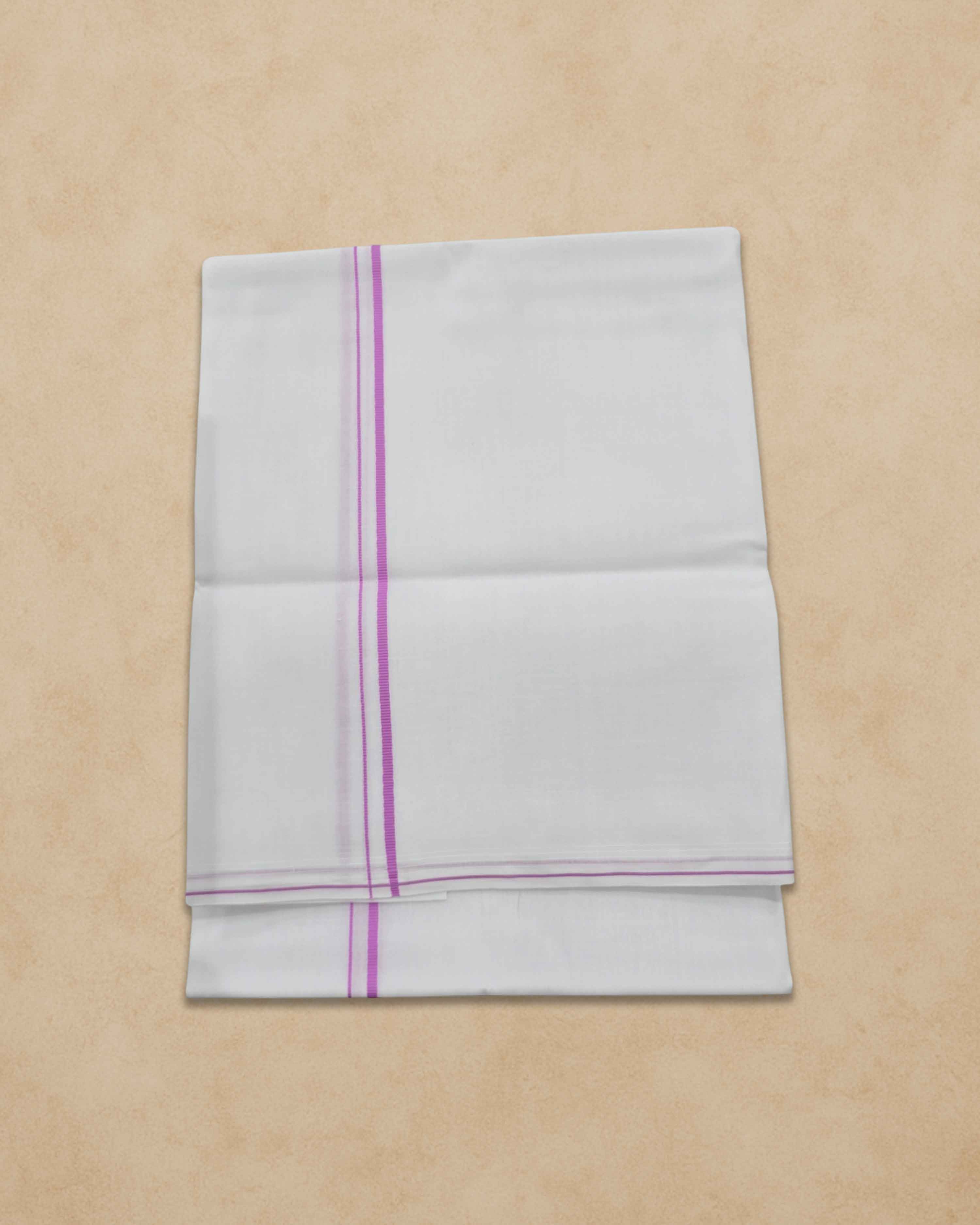 Pure Cotton White Dhoti With Colour small Border for Men's | Dhoti for Pooja, Weddings and Other Festive Occasions - Pink