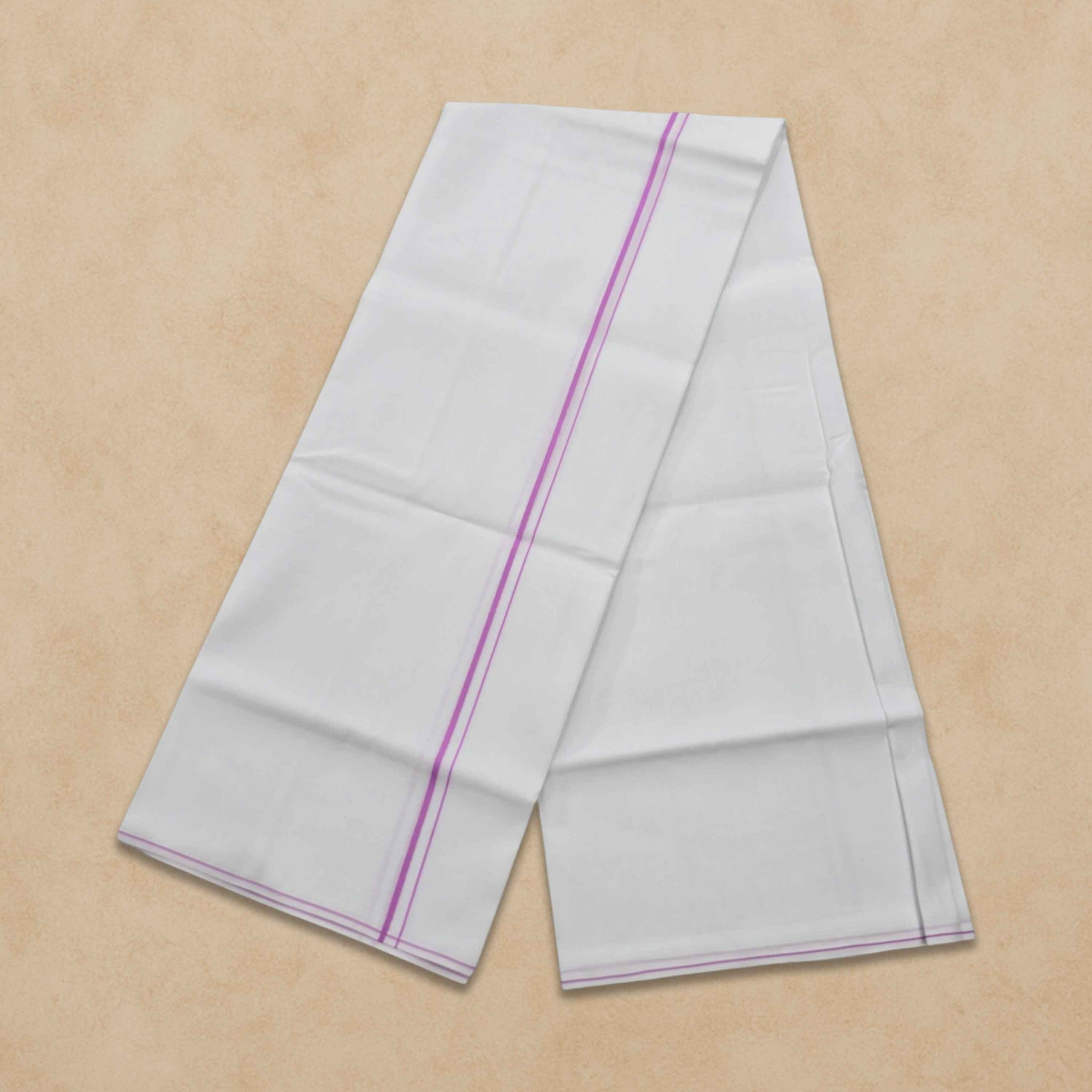 Pure Cotton White Dhoti With Colour small Border for Men's | Dhoti for Pooja, Weddings and Other Festive Occasions - Pink