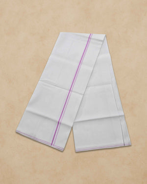 Pure Cotton White Dhoti With Colour small Border for Men's | Dhoti for Pooja, Weddings and Other Festive Occasions - Pink