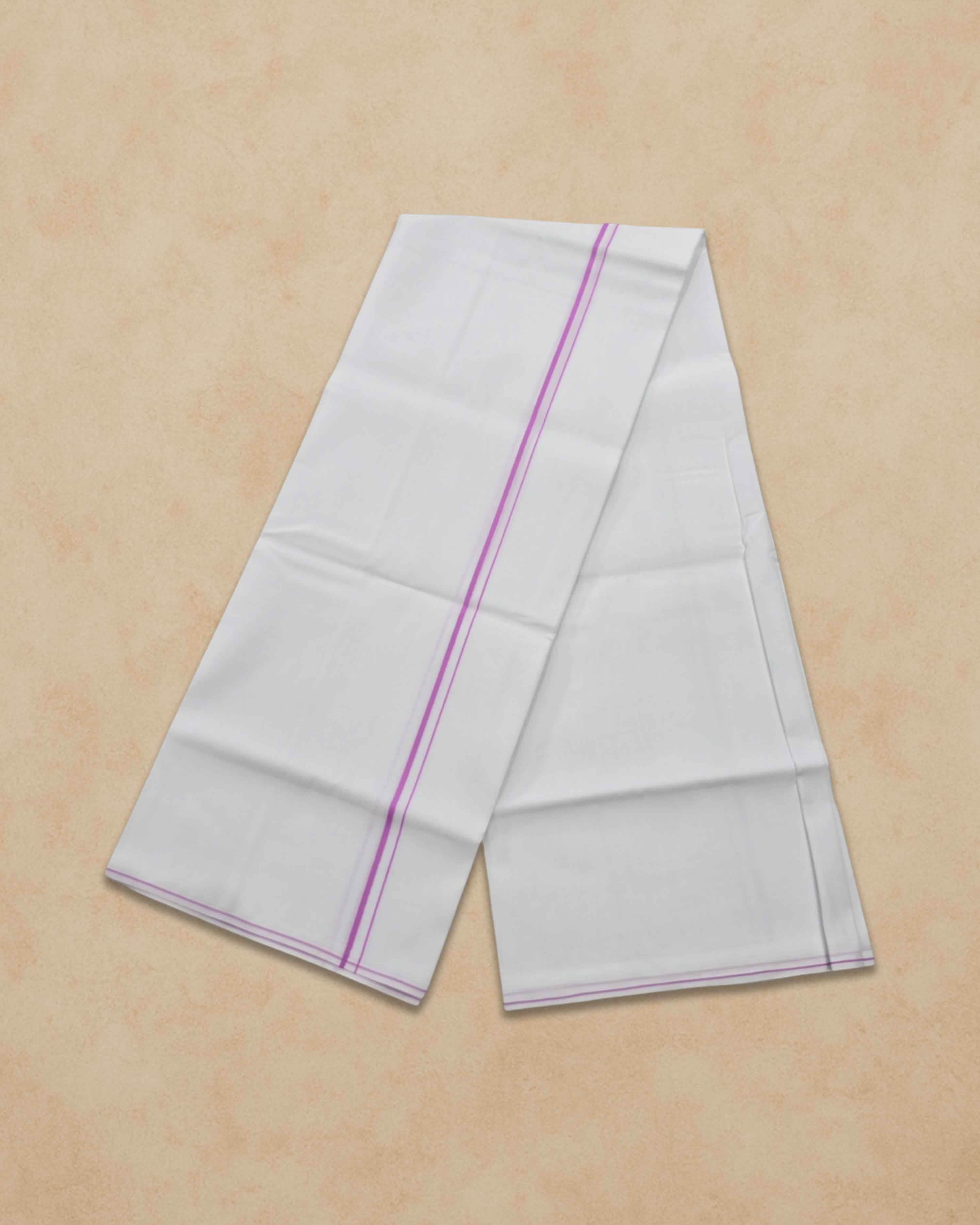 Pure Cotton White Dhoti With Colour small Border for Men's | Dhoti for Pooja, Weddings and Other Festive Occasions - Pink