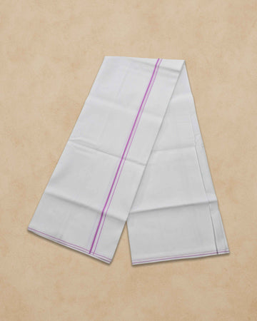 Pure Cotton White Dhoti With Colour small Border for Men's | Dhoti for Pooja, Weddings and Other Festive Occasions - Pink