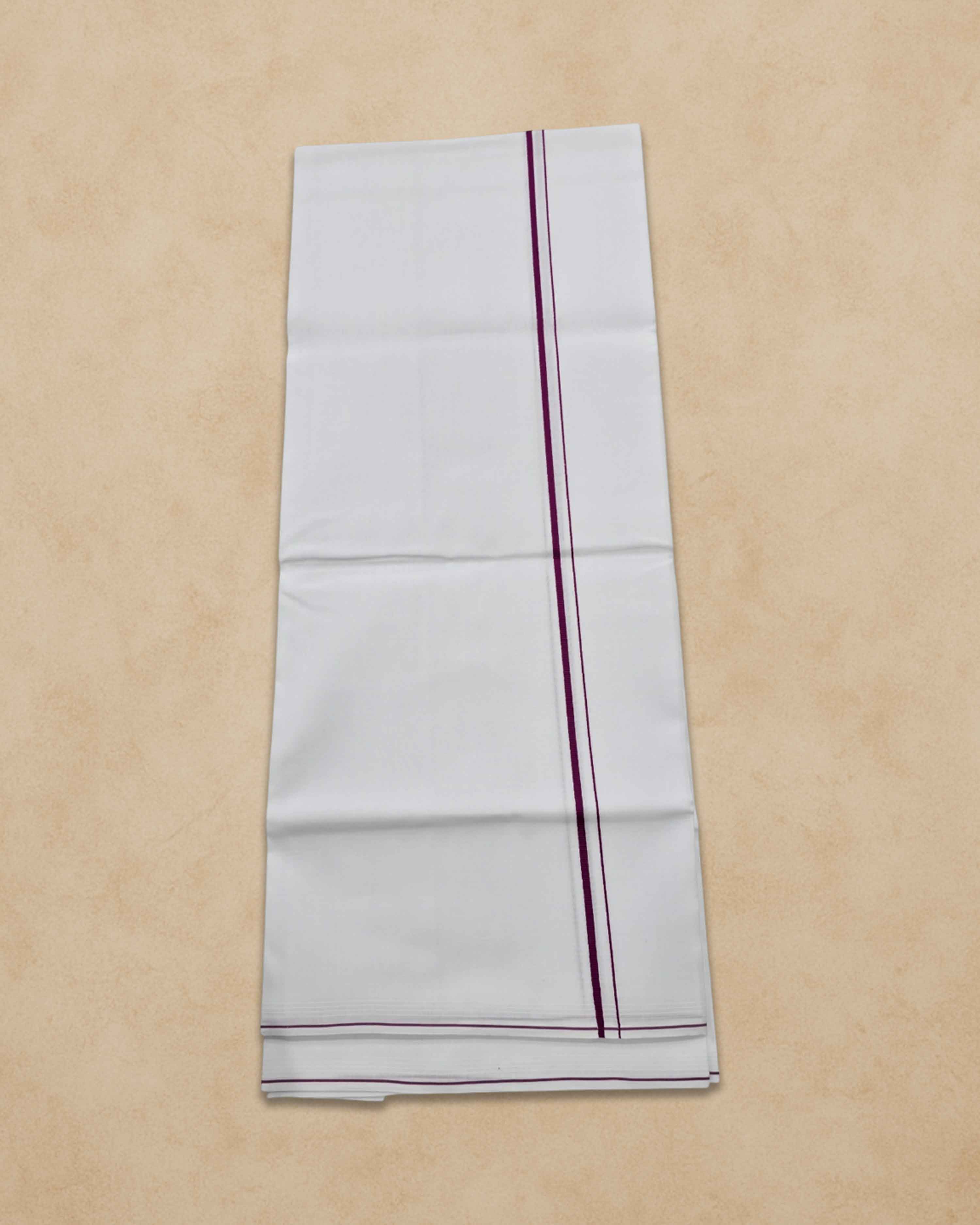 Pure Cotton White Dhoti With Colour small Border for Men's | Dhoti for Pooja, Weddings and Other Festive Occasions - Violet