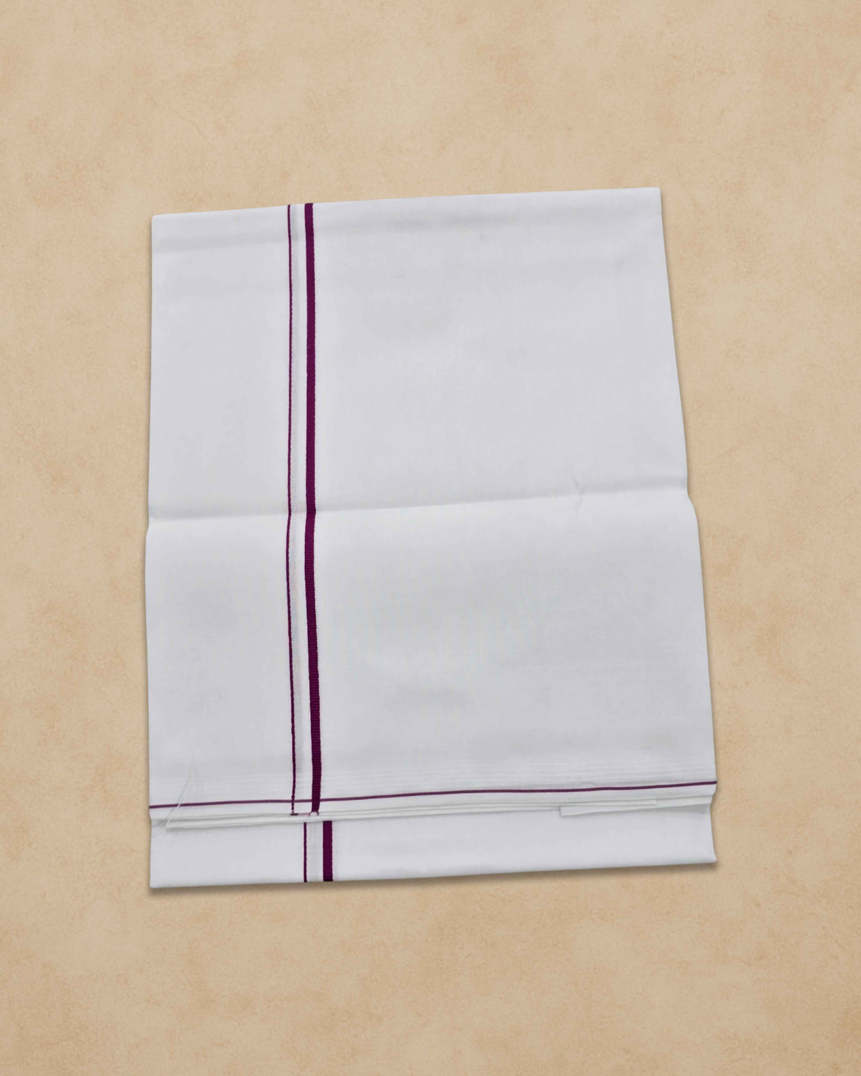 Pure Cotton White Dhoti With Colour small Border for Men's | Dhoti for Pooja, Weddings and Other Festive Occasions - Violet