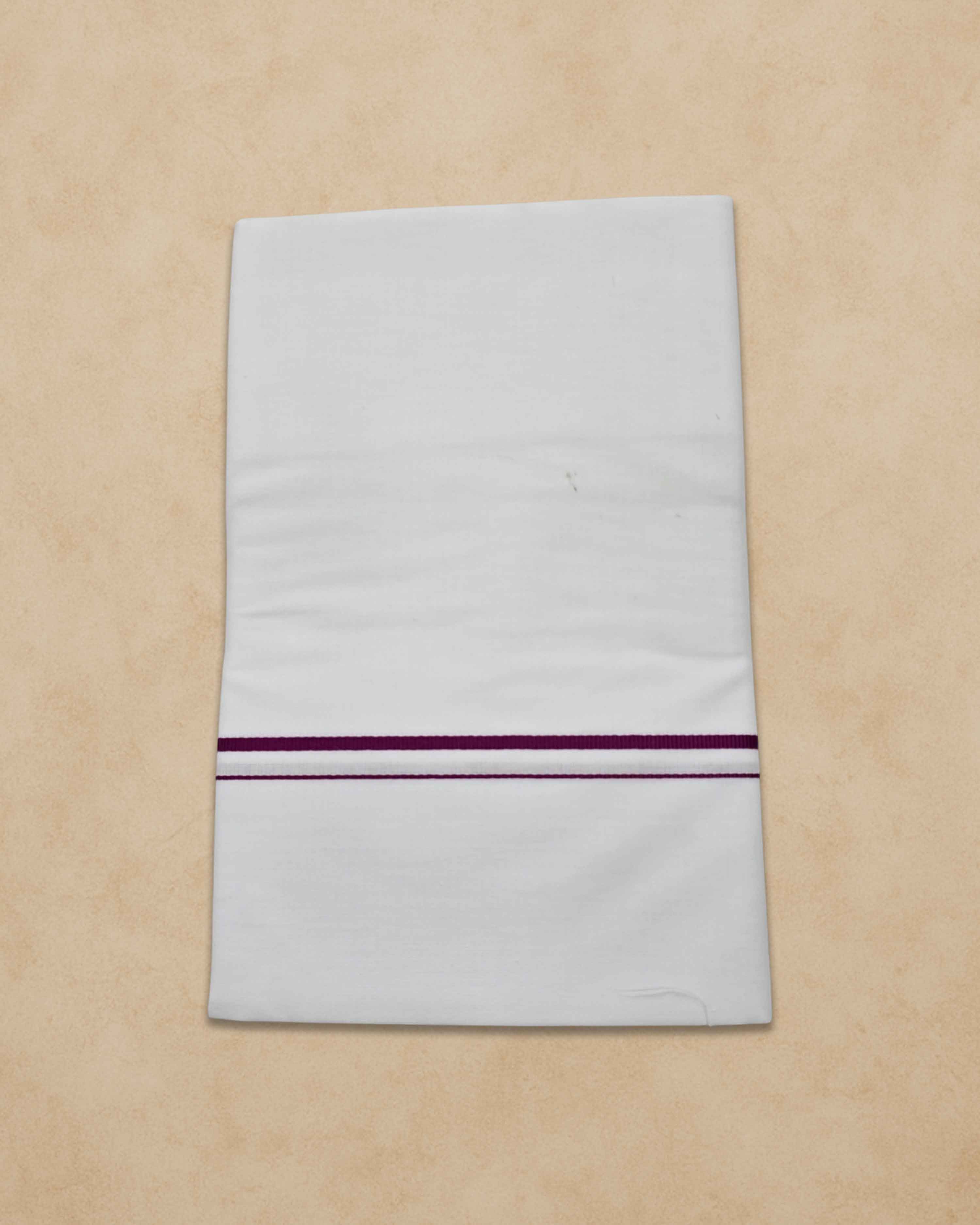 Pure Cotton White Dhoti With Colour small Border for Men's | Dhoti for Pooja, Weddings and Other Festive Occasions - Violet