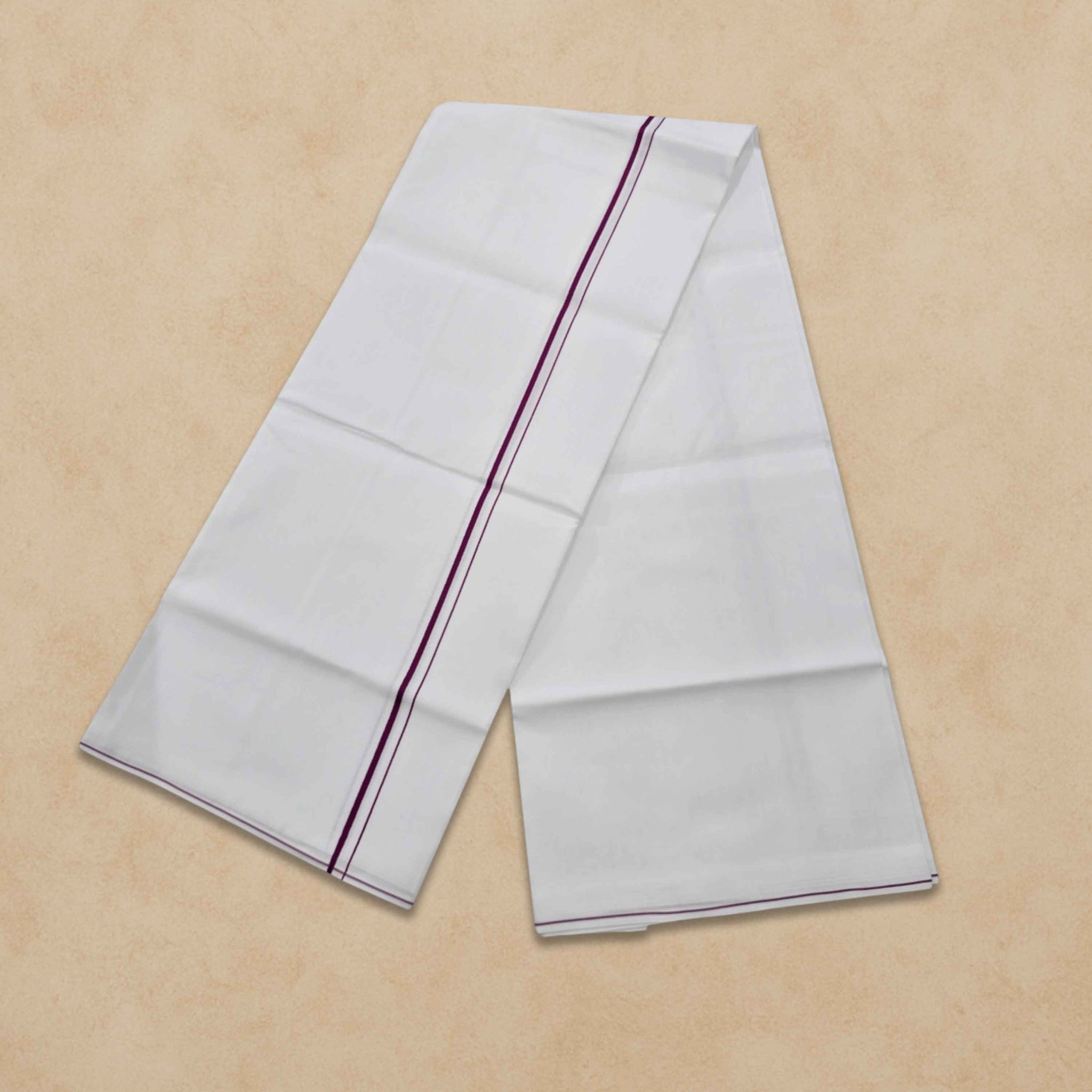 Pure Cotton White Dhoti With Colour small Border for Men's | Dhoti for Pooja, Weddings and Other Festive Occasions - Violet