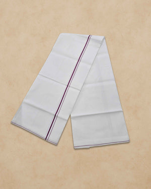 Pure Cotton White Dhoti With Colour small Border for Men's | Dhoti for Pooja, Weddings and Other Festive Occasions - Violet