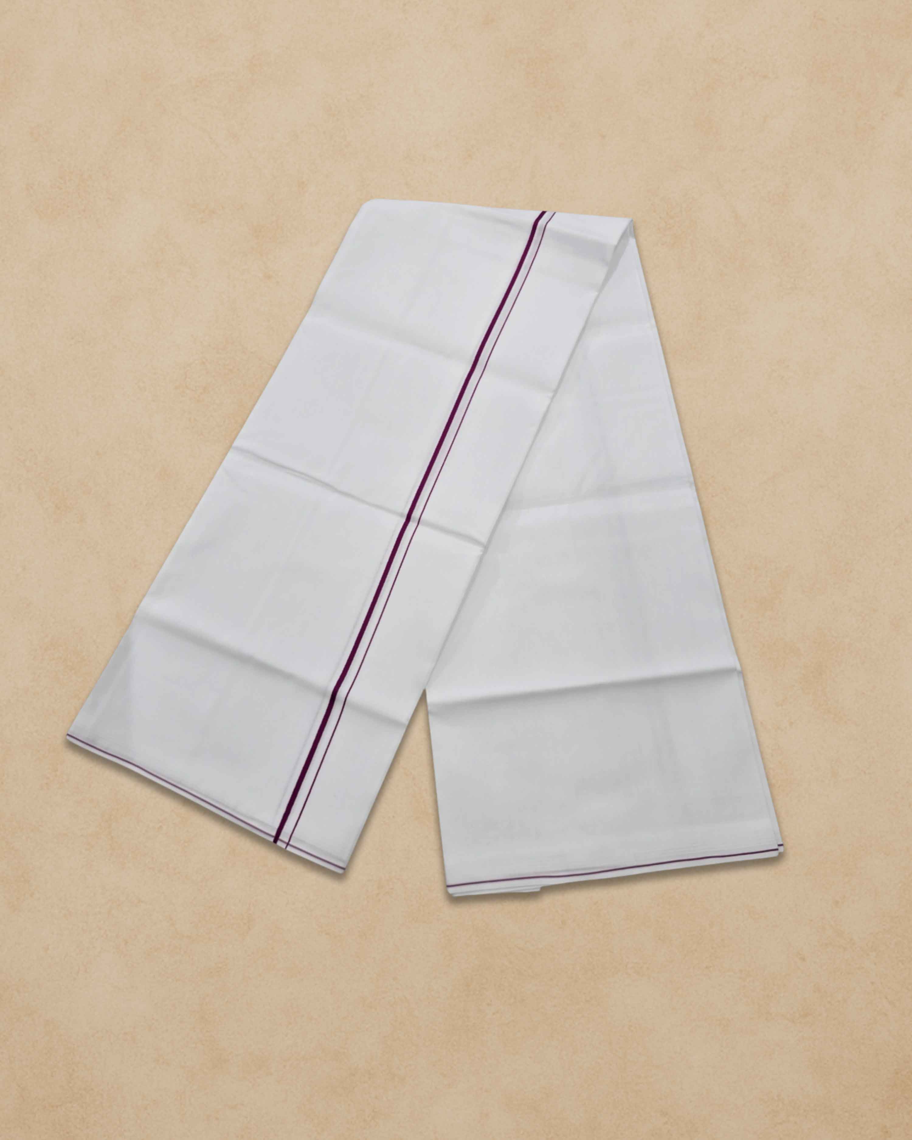 Pure Cotton White Dhoti With Colour small Border for Men's | Dhoti for Pooja, Weddings and Other Festive Occasions - Violet