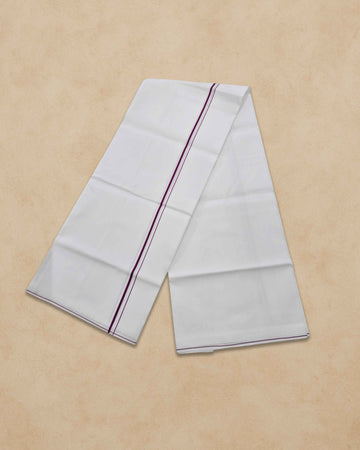 Pure Cotton White Dhoti With Colour small Border for Men's | Dhoti for Pooja, Weddings and Other Festive Occasions - Violet
