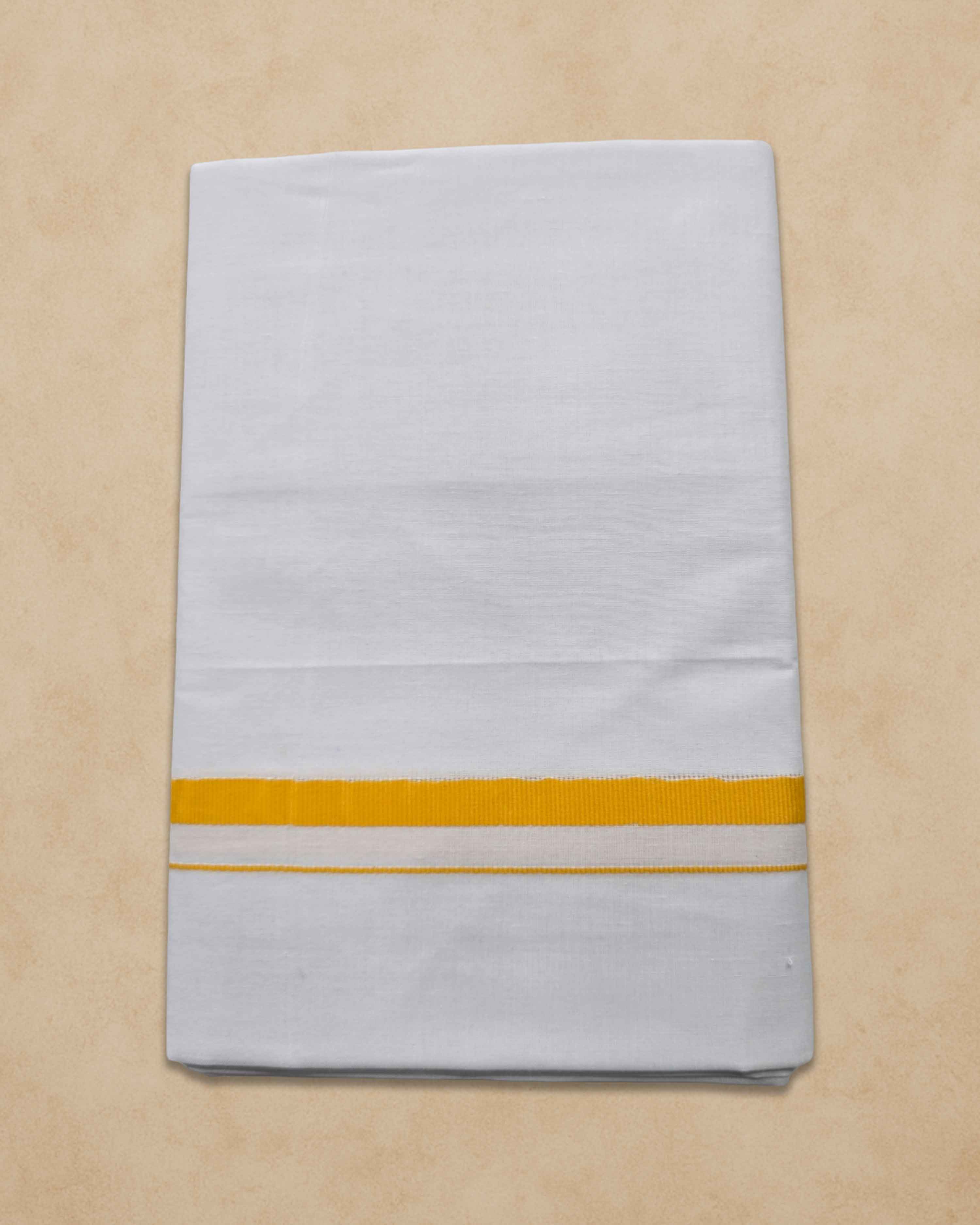 Pure Cotton White Dhoti With Colour Big Border For Men's | Dhoti For Pooja, Weddings And Other Festive Occasions - Yellow