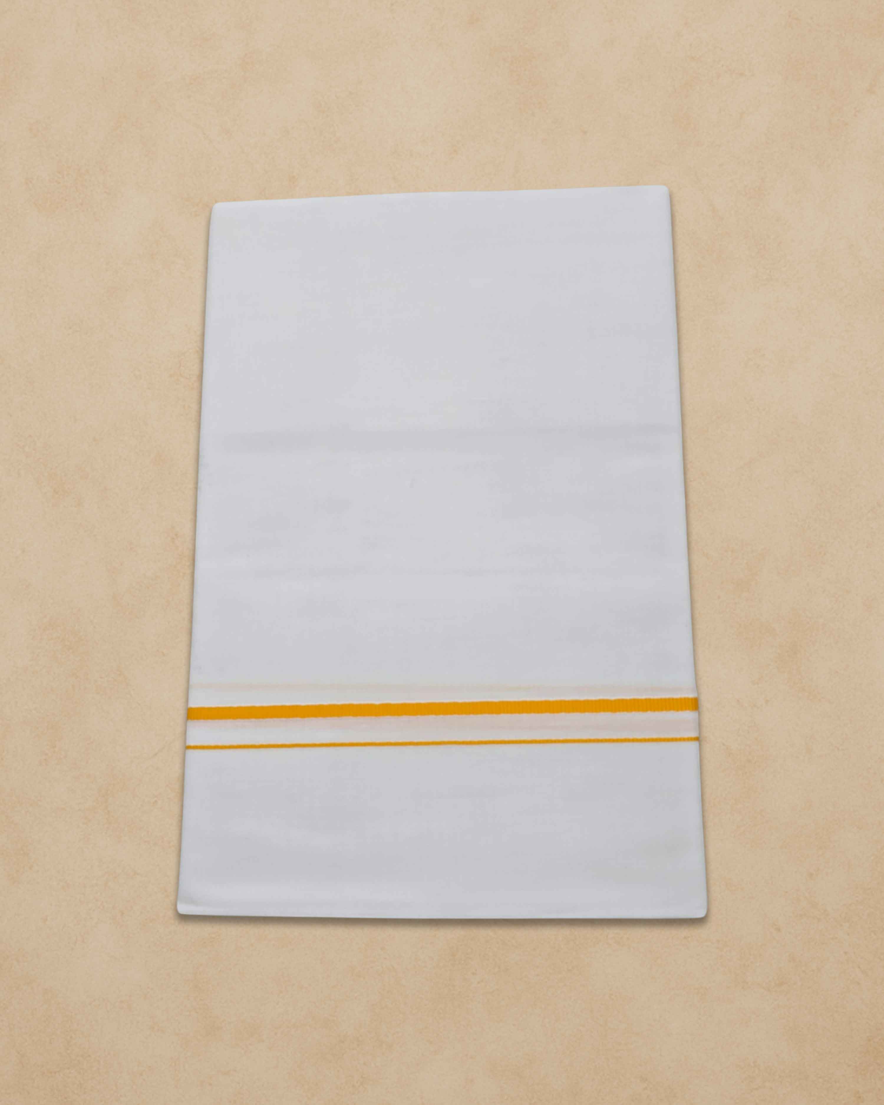 Pure Cotton White Dhoti With Colour small Border for Men's | Dhoti for Pooja, Weddings and Other Festive Occasions - Yellow