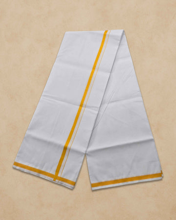 Pure Cotton White Dhoti With Colour Big Border For Men's | Dhoti For Pooja, Weddings And Other Festive Occasions - Yellow