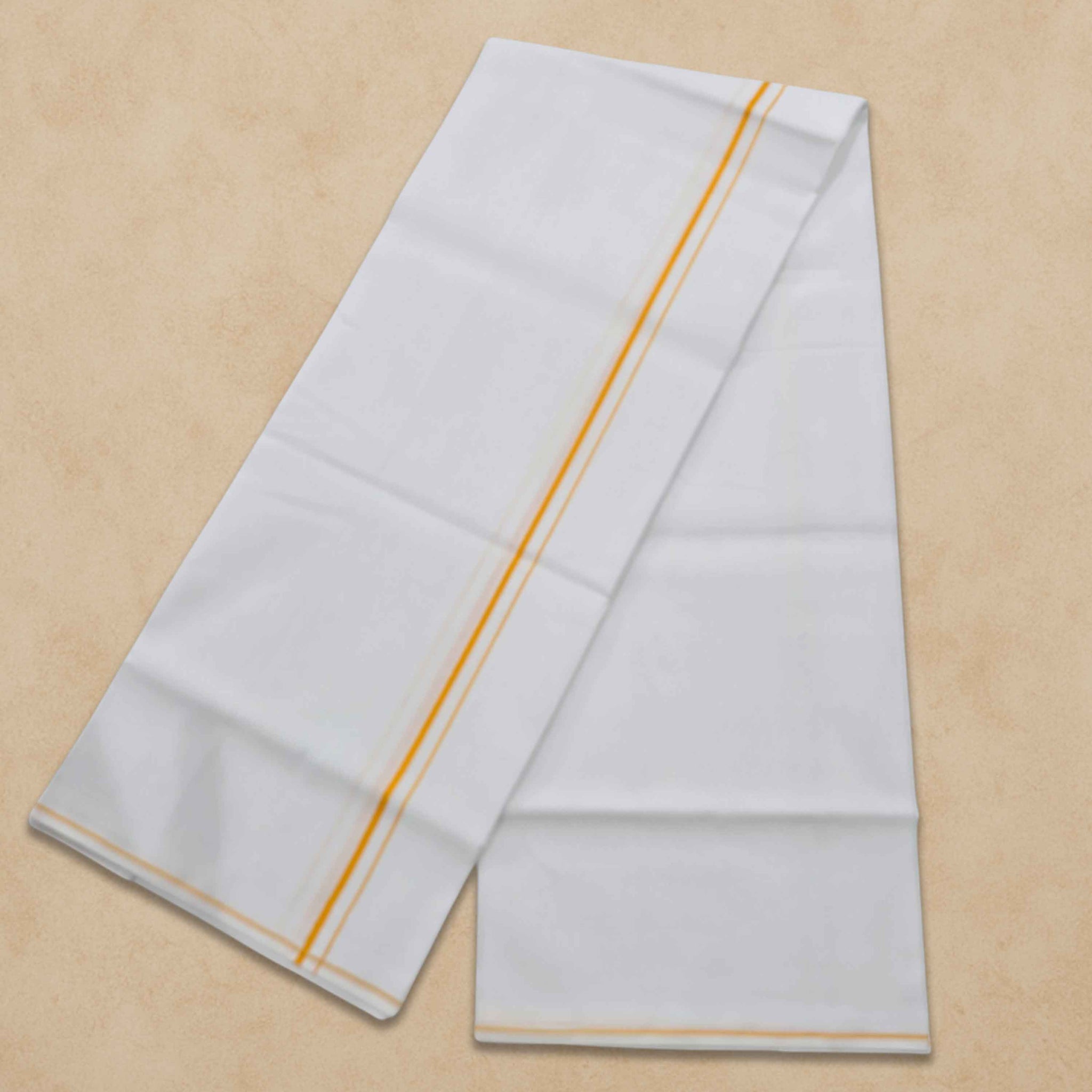 Pure Cotton White Dhoti With Colour small Border for Men's | Dhoti for Pooja, Weddings and Other Festive Occasions - Yellow