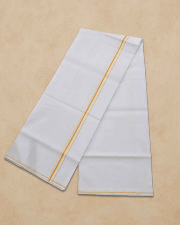Pure Cotton White Dhoti With Colour small Border for Men's | Dhoti for Pooja, Weddings and Other Festive Occasions - Yellow