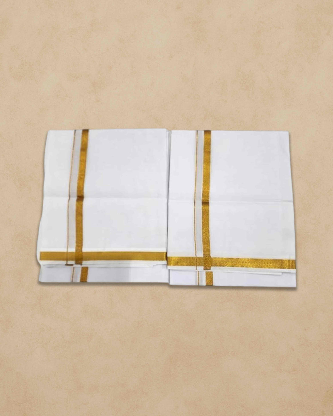 Vimayam Pure Cotton Off White Dhoties, Golden Jari Cotton 4 Meter Dhoti and 2.25 Meter Towel Set 9X5