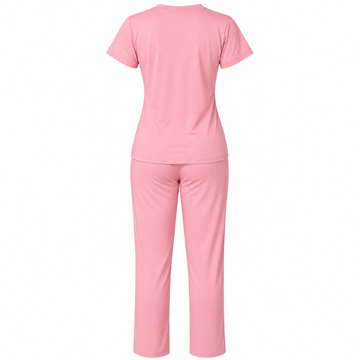 Back view of women’s pink bamboo-blend co-ord set showing half-sleeve top and relaxed straight-fit lounge pants
