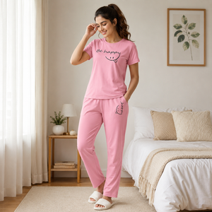 Women’s Bamboo Tracksuit Set – Half Sleeve Co-ord with UltraSoft Lounge Pant  | Breathable All-Weather Loungewear, Nightwear & Daily Wear | Pink