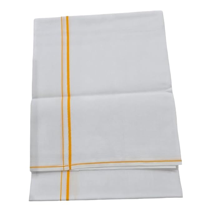 Pure Cotton White Dhoti With Colored Small Border for Men's | Dhoti for Pooja, Weddings and Other Festive Occasions - Size- 4 Mulam (2.0 MTR)