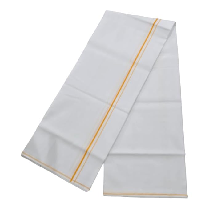 Pure Cotton White Dhoti With Colored Small Border for Men's | Dhoti for Pooja, Weddings and Other Festive Occasions - Size- 4 Mulam (2.0 MTR)