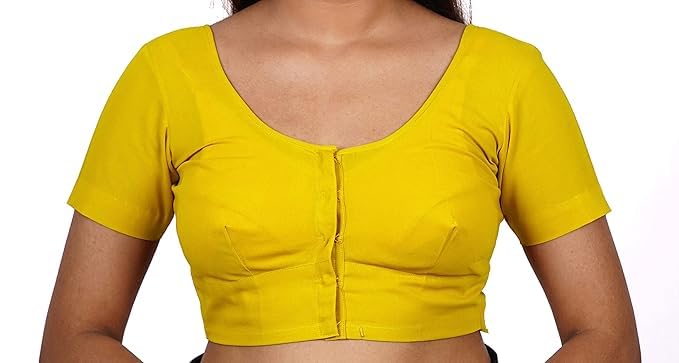 Women's Round Neck Cotton Stretchable Short Sleeves Readymade Saree Blouse | Regular Wear Plain Blouse for Women Stylish